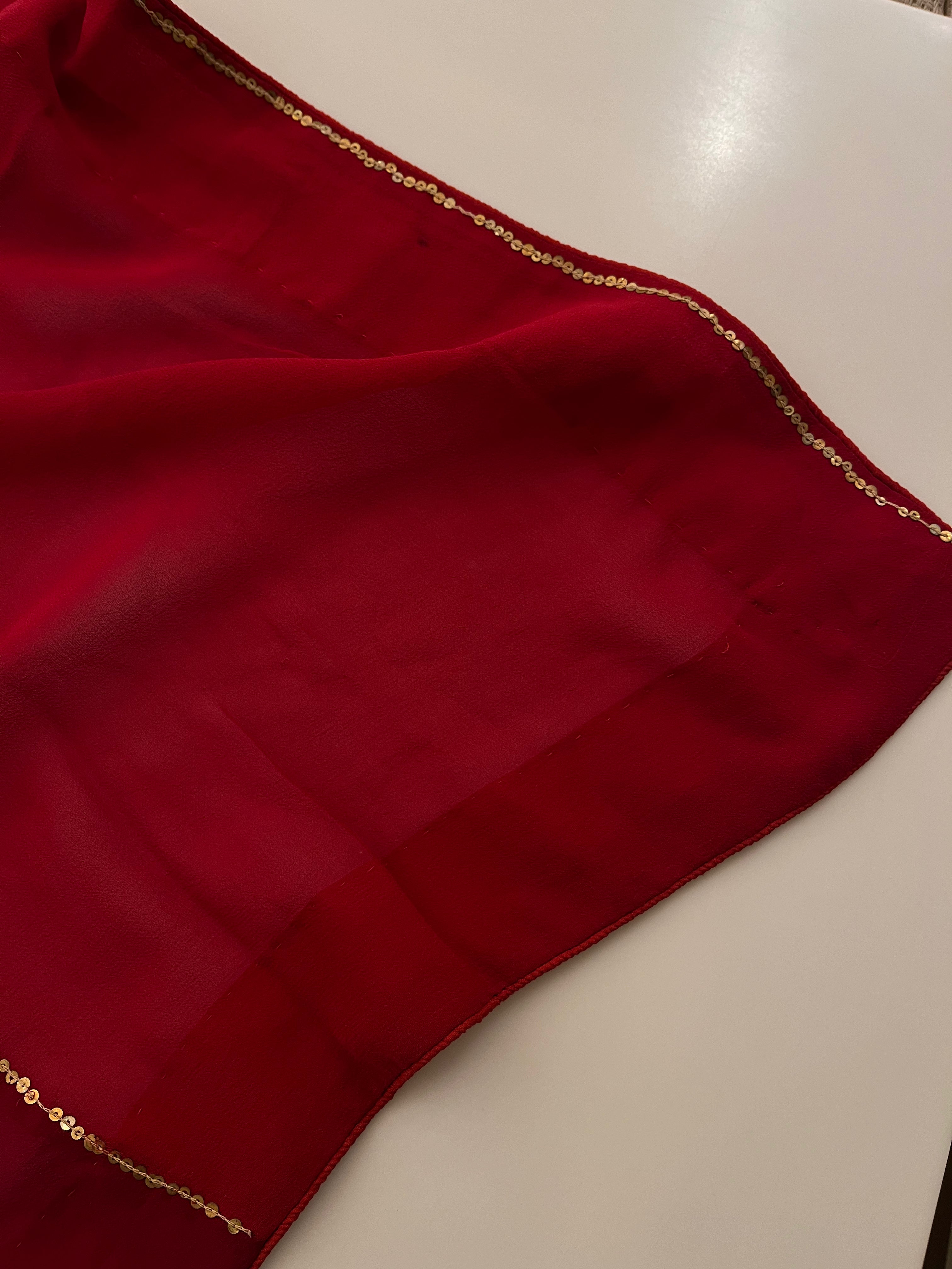 Cherry Red Georgette Saree