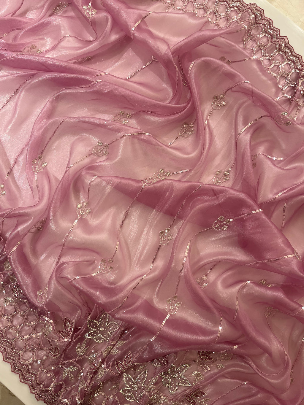 Glossy Pink Evening Saree