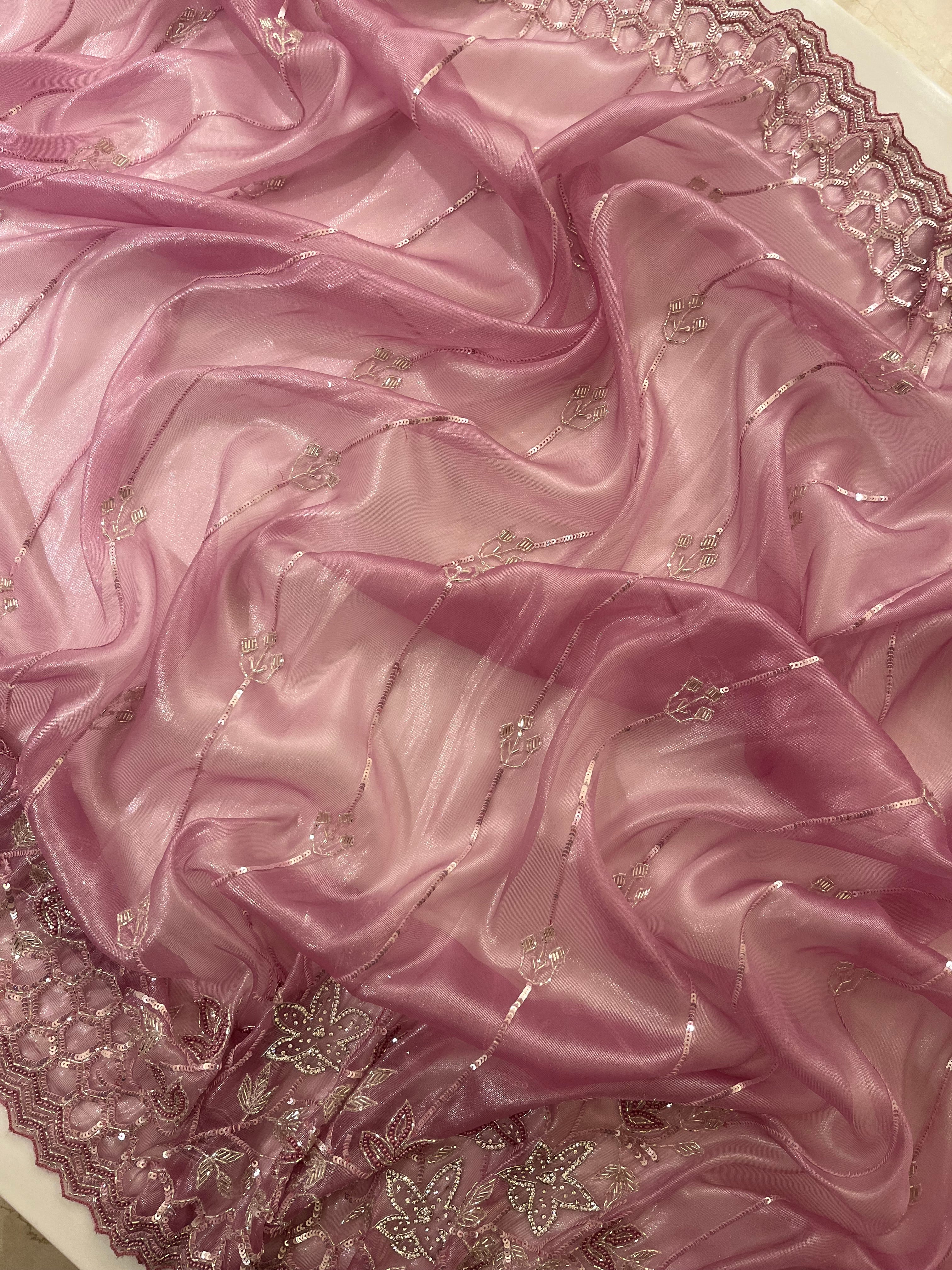 Glossy Pink Evening Saree