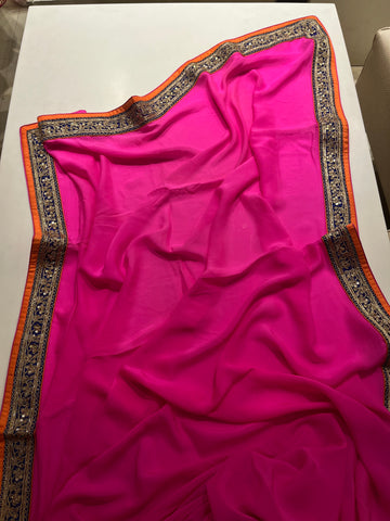 Hot Pink Crepe Saree