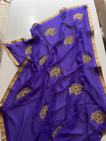 Royal Violet Pure georgette saree