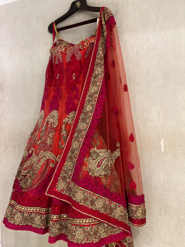 Rose red lehenga set