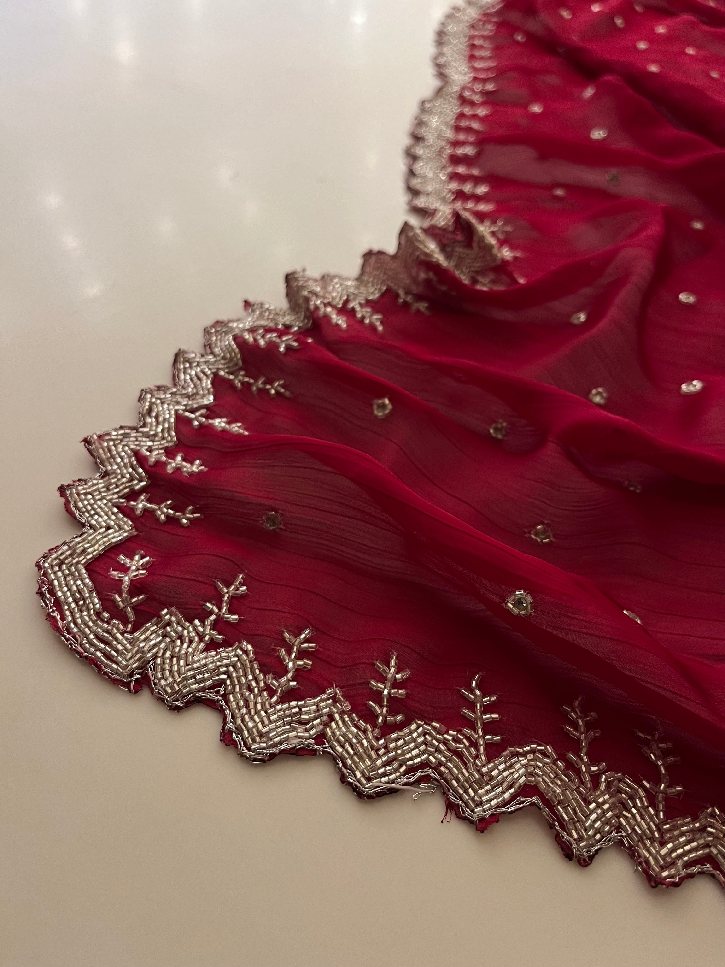 Rose Pink crystal Saree