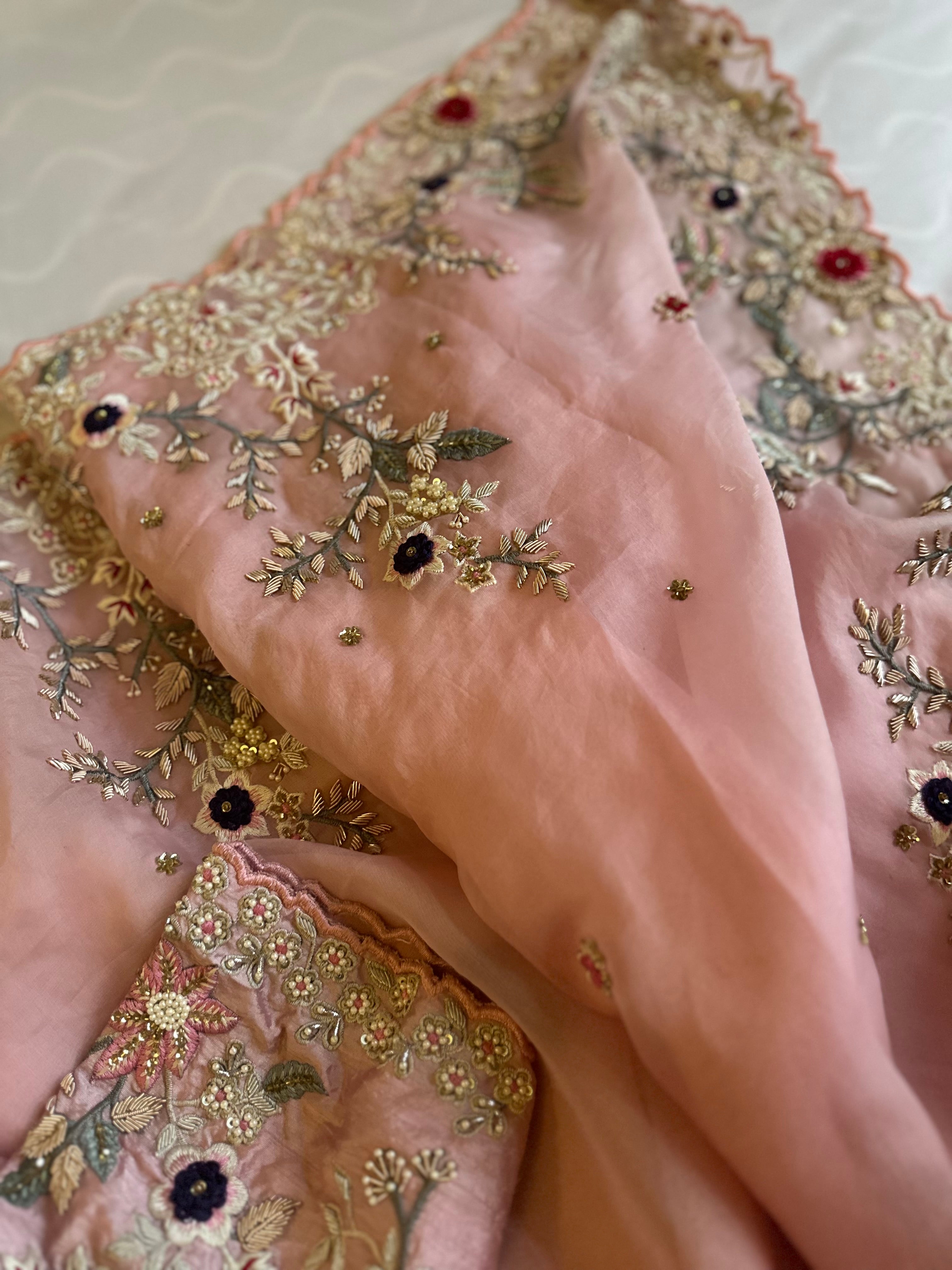 Gulaab Pure Organza Soft pink saree