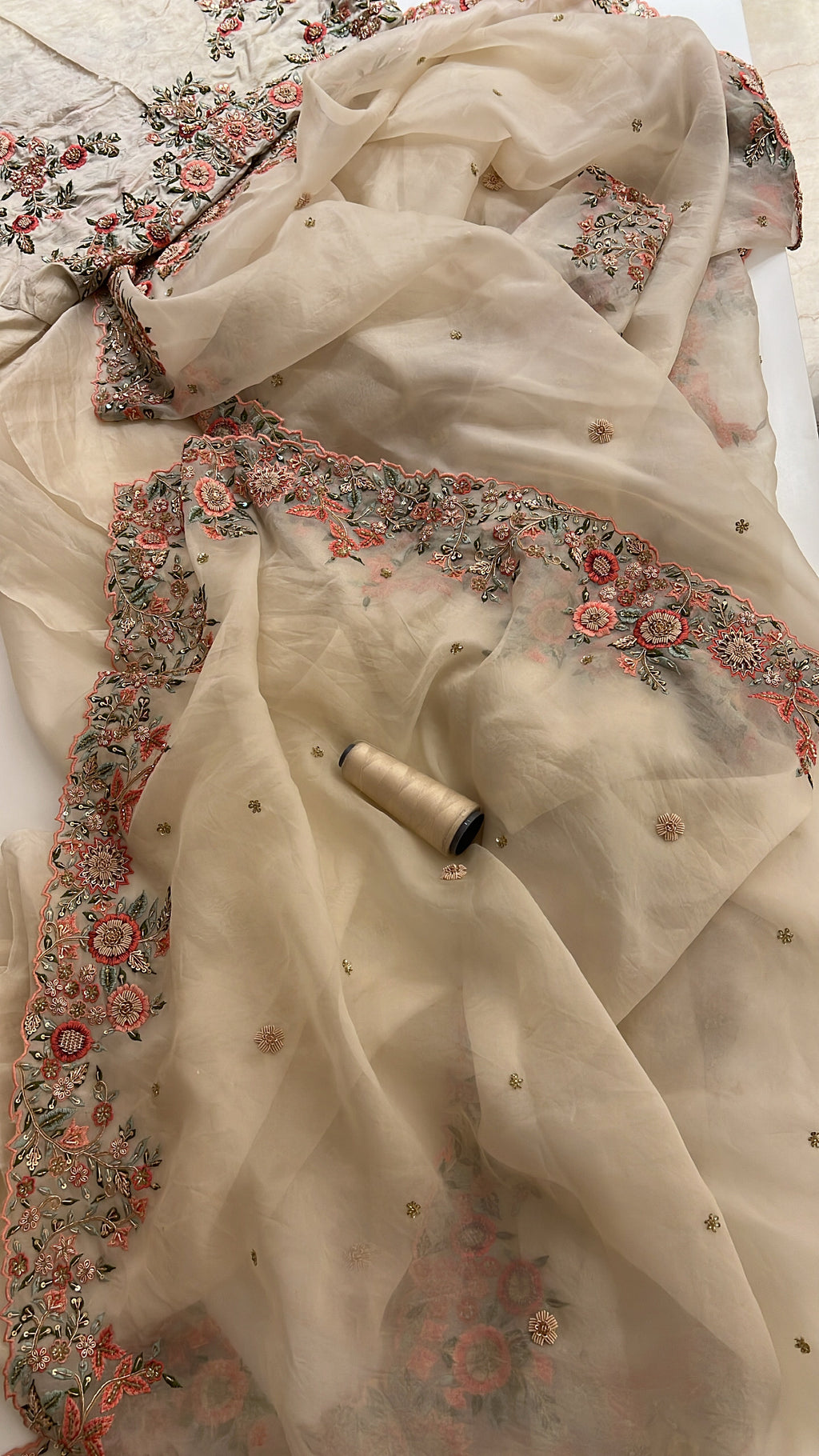 Ivory handwork exclusive Organza saree