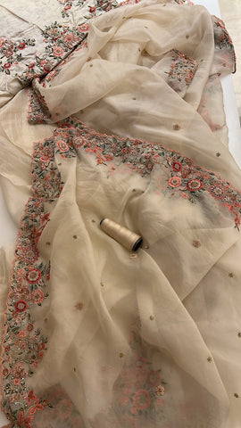 Ivory Handwork Organza saree