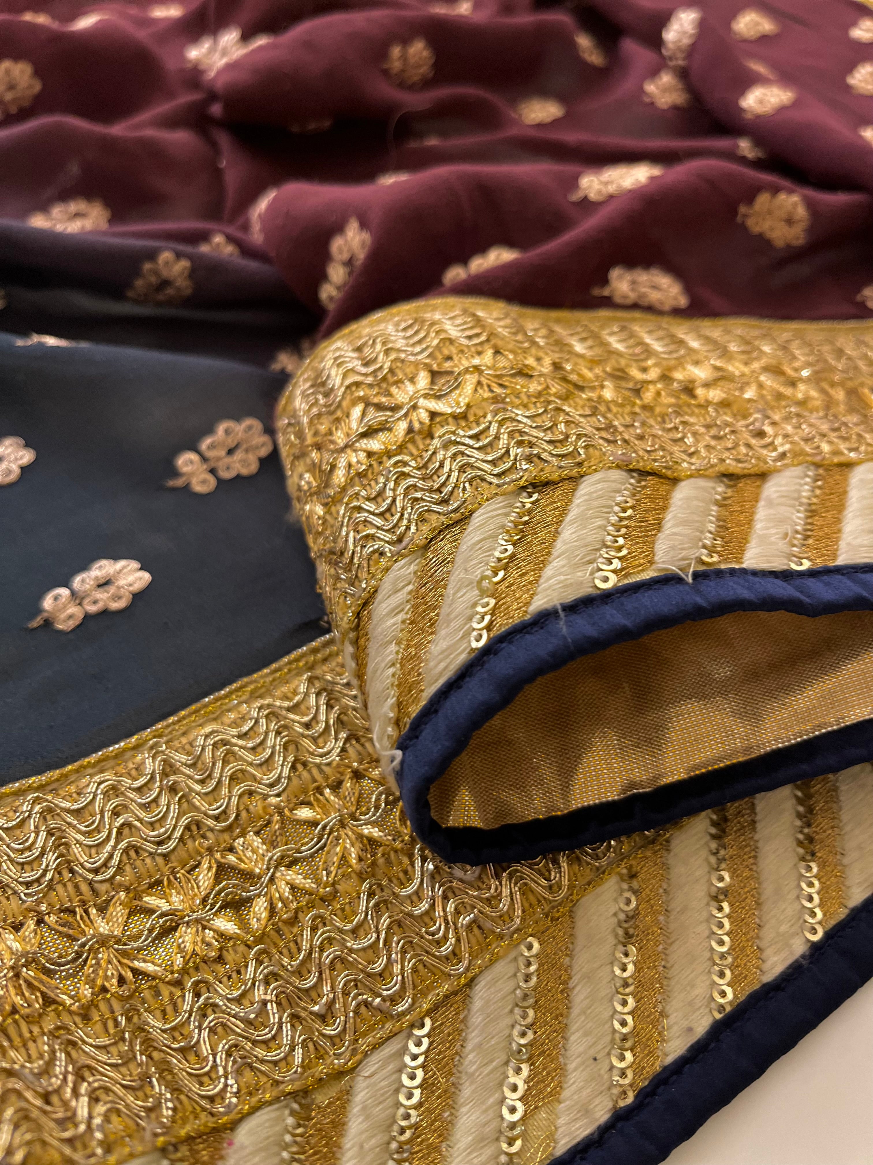 navy&wine heavy saree
