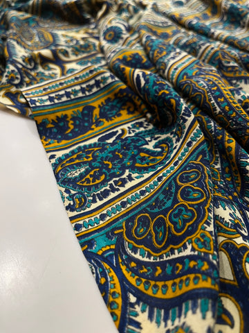 Printed Ivory Royal Blue saree