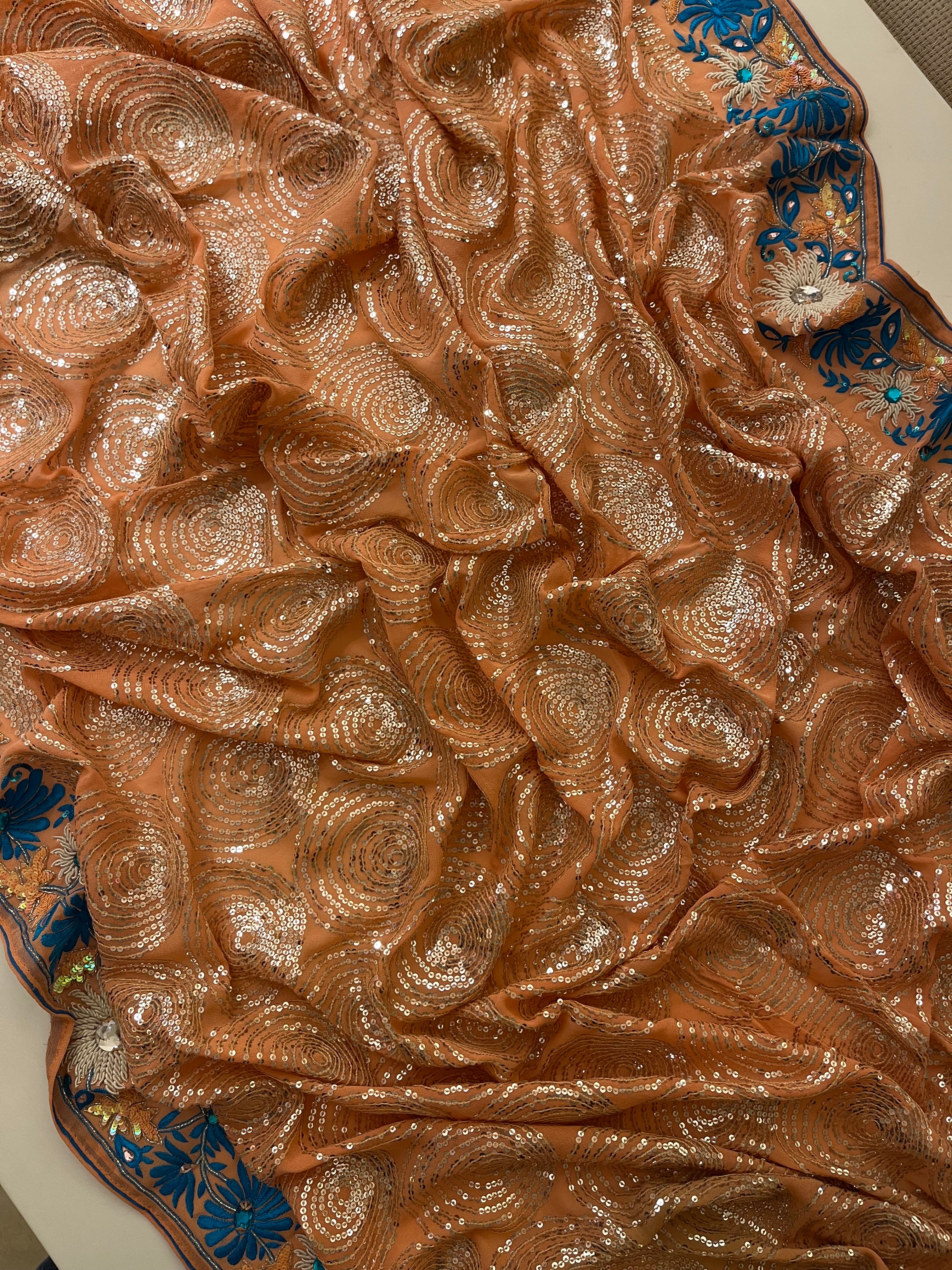 heavy sequins pure georgette saree