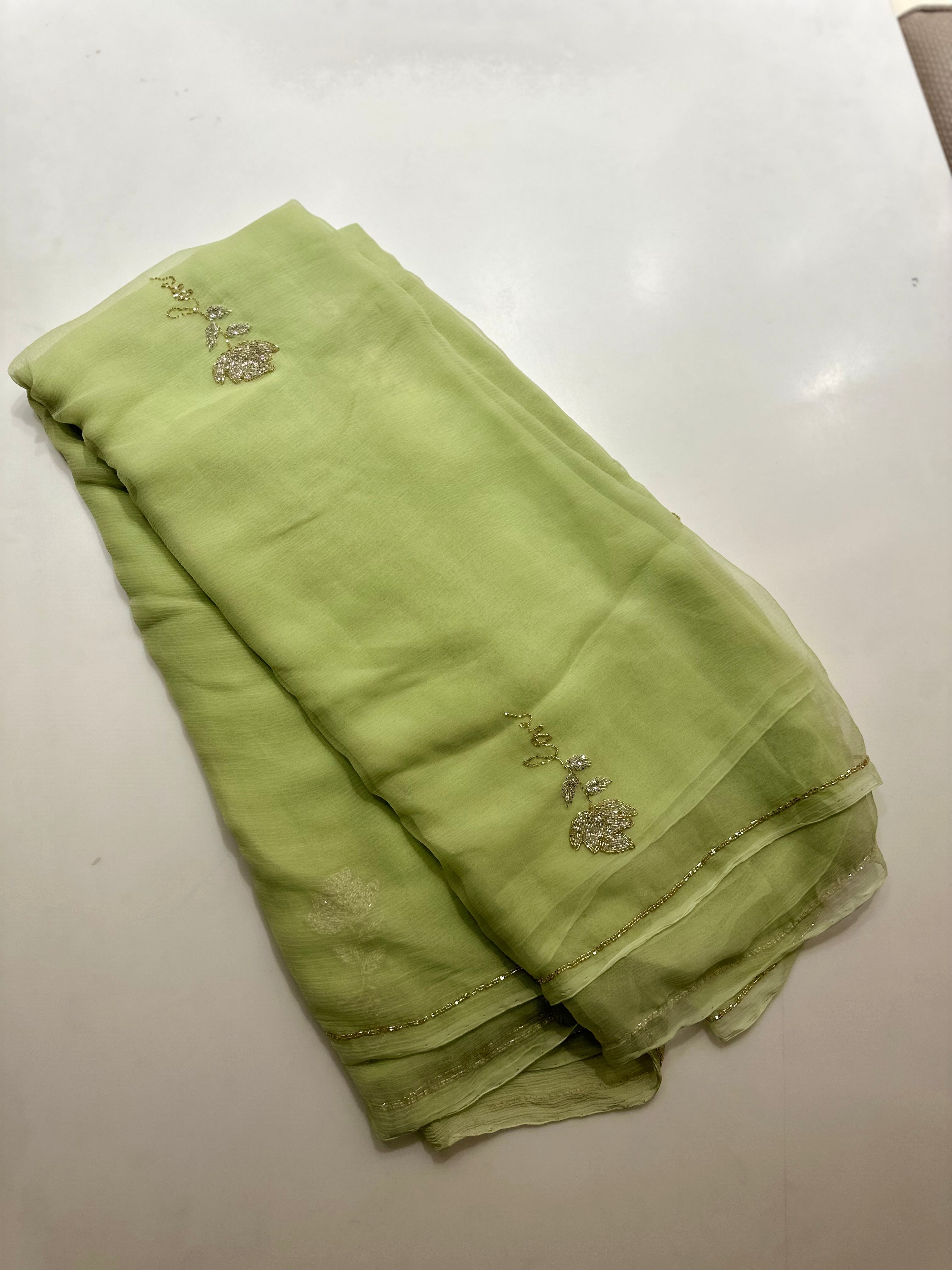 Pista chiffon rose saree