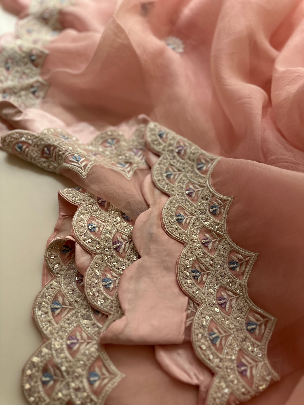 Soft Pink Pearl saree with pearl blouse