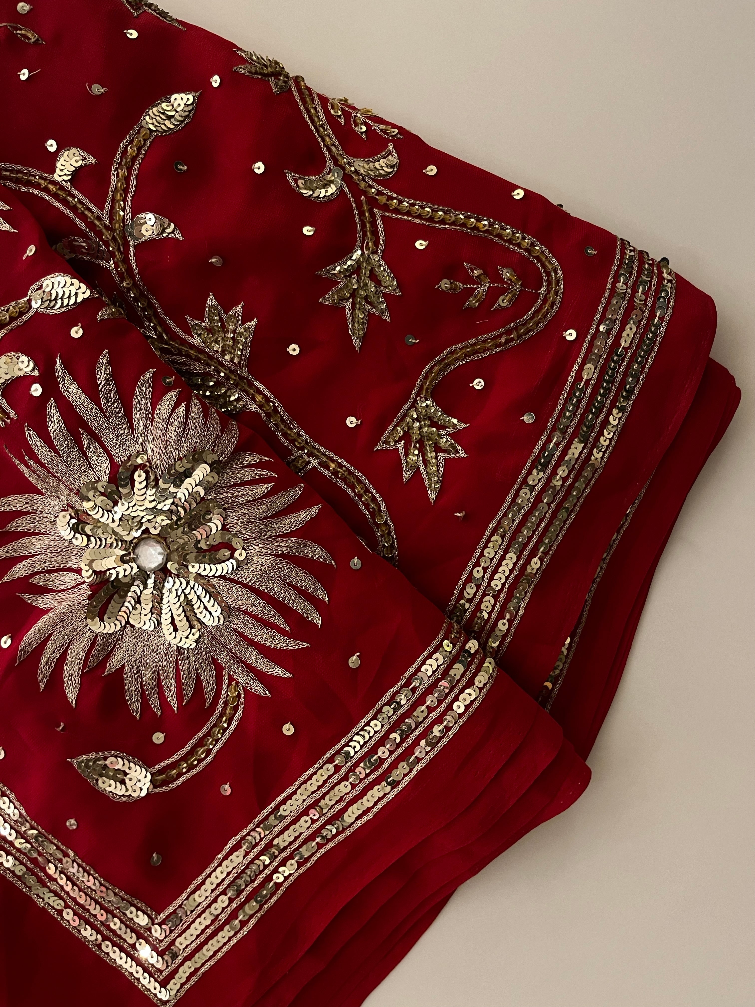 Deep Red sequins Saree