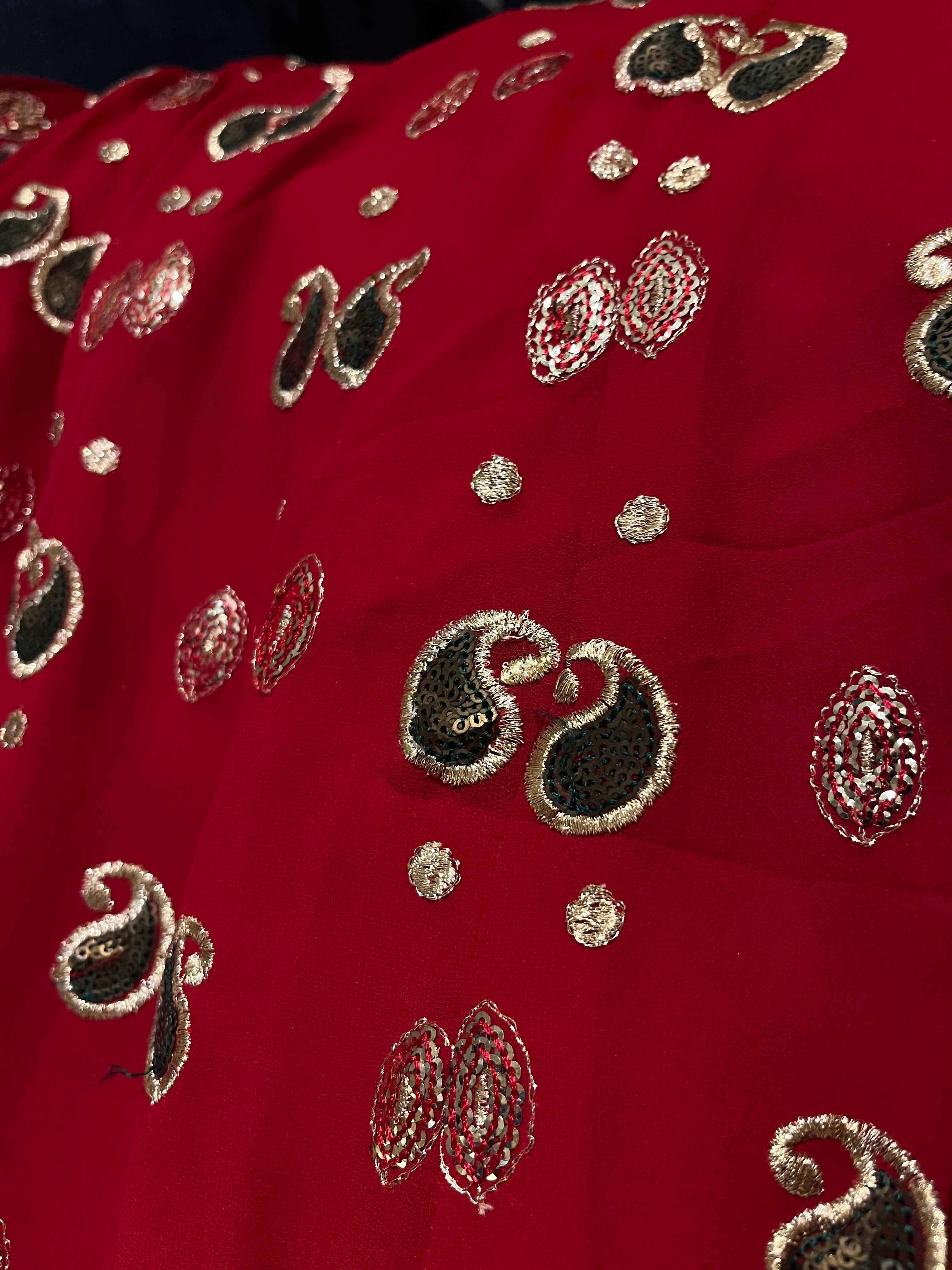 Deep Red Georgette Lehenga Set