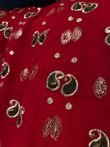 Deep Red Georgette Lehenga Set