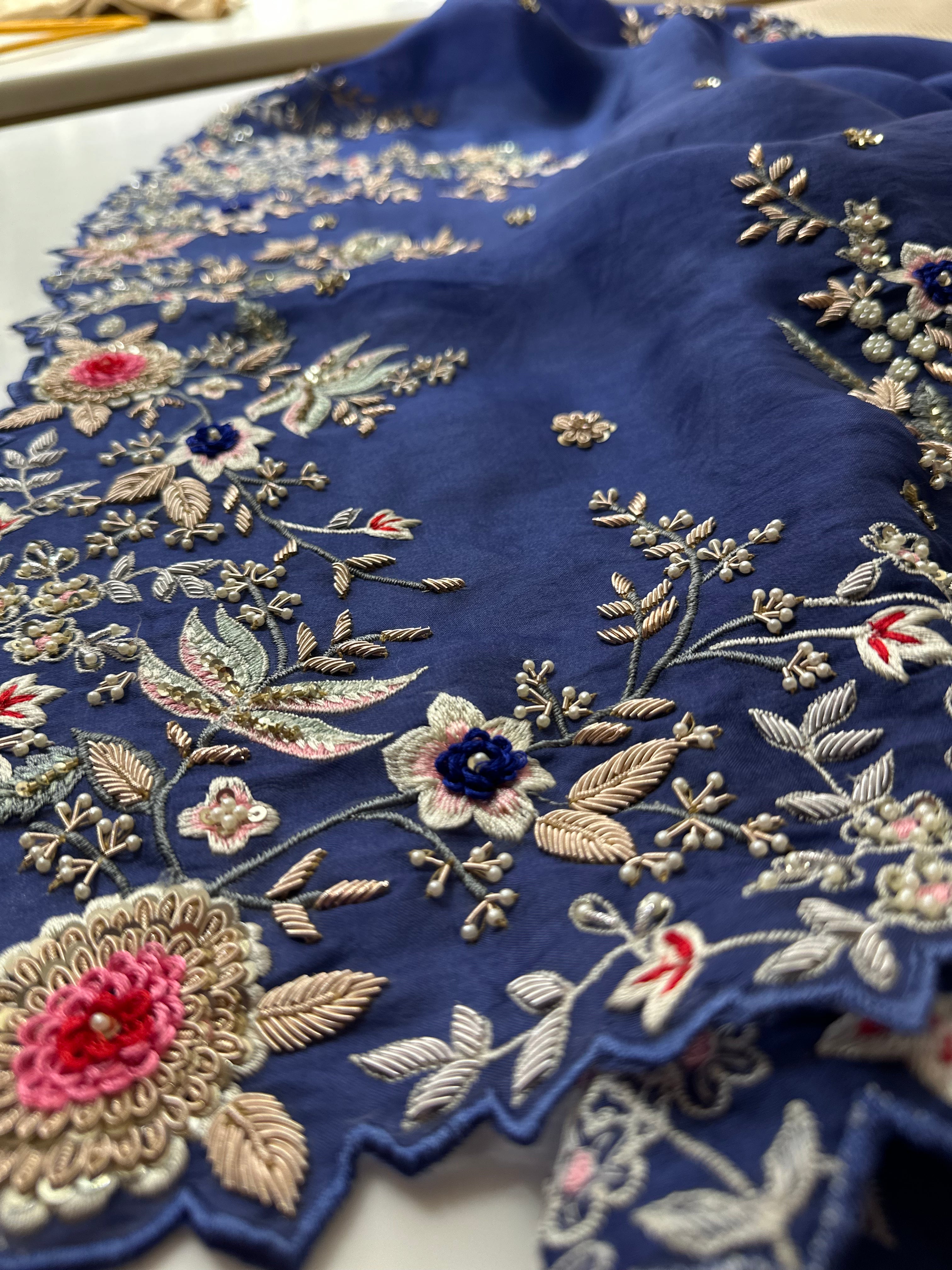 Ocean Blue Resham saree