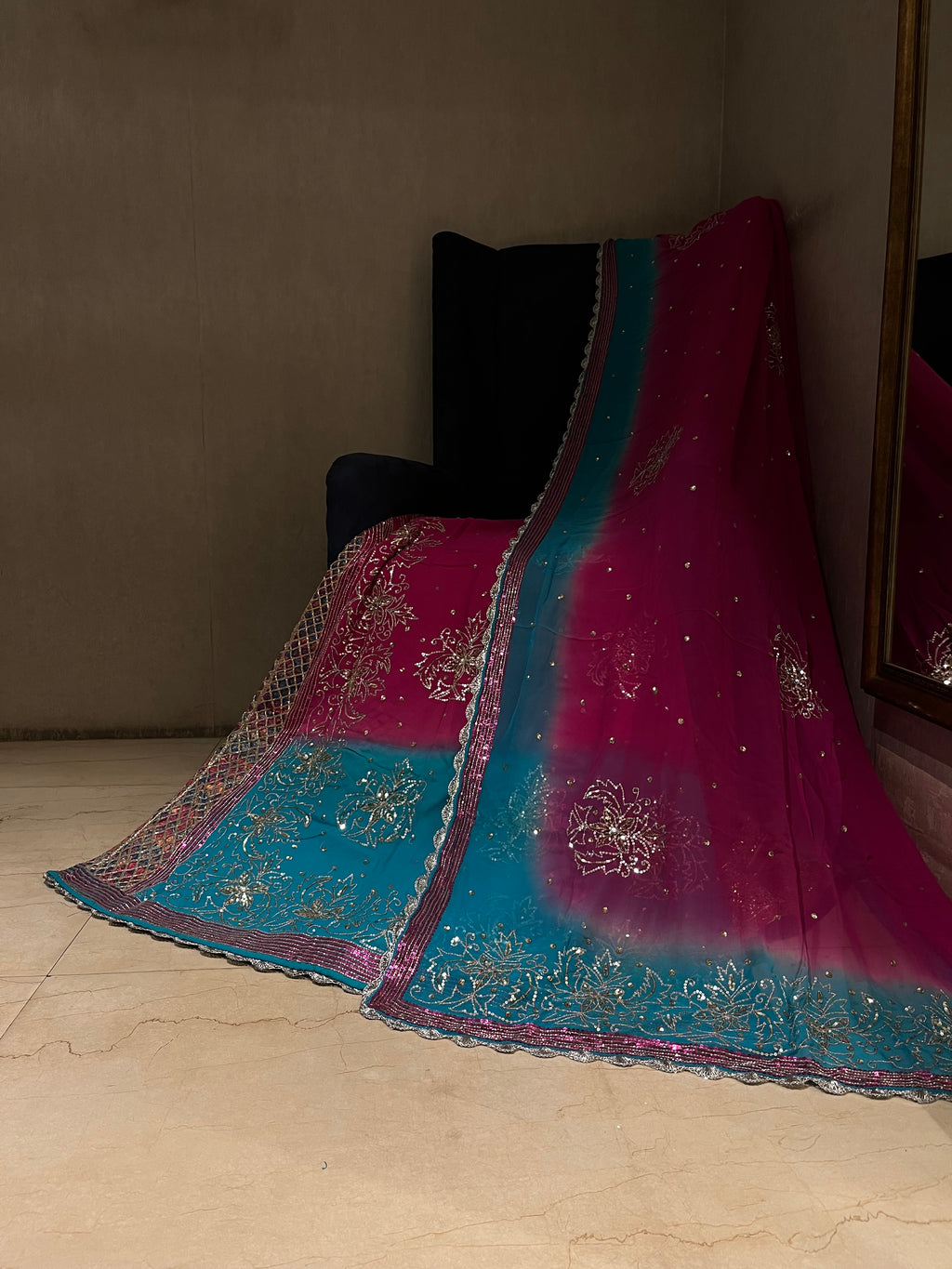 Firozi & Magenta Lehenga Set