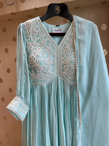 Aqua-Ombré Anarkali Suit