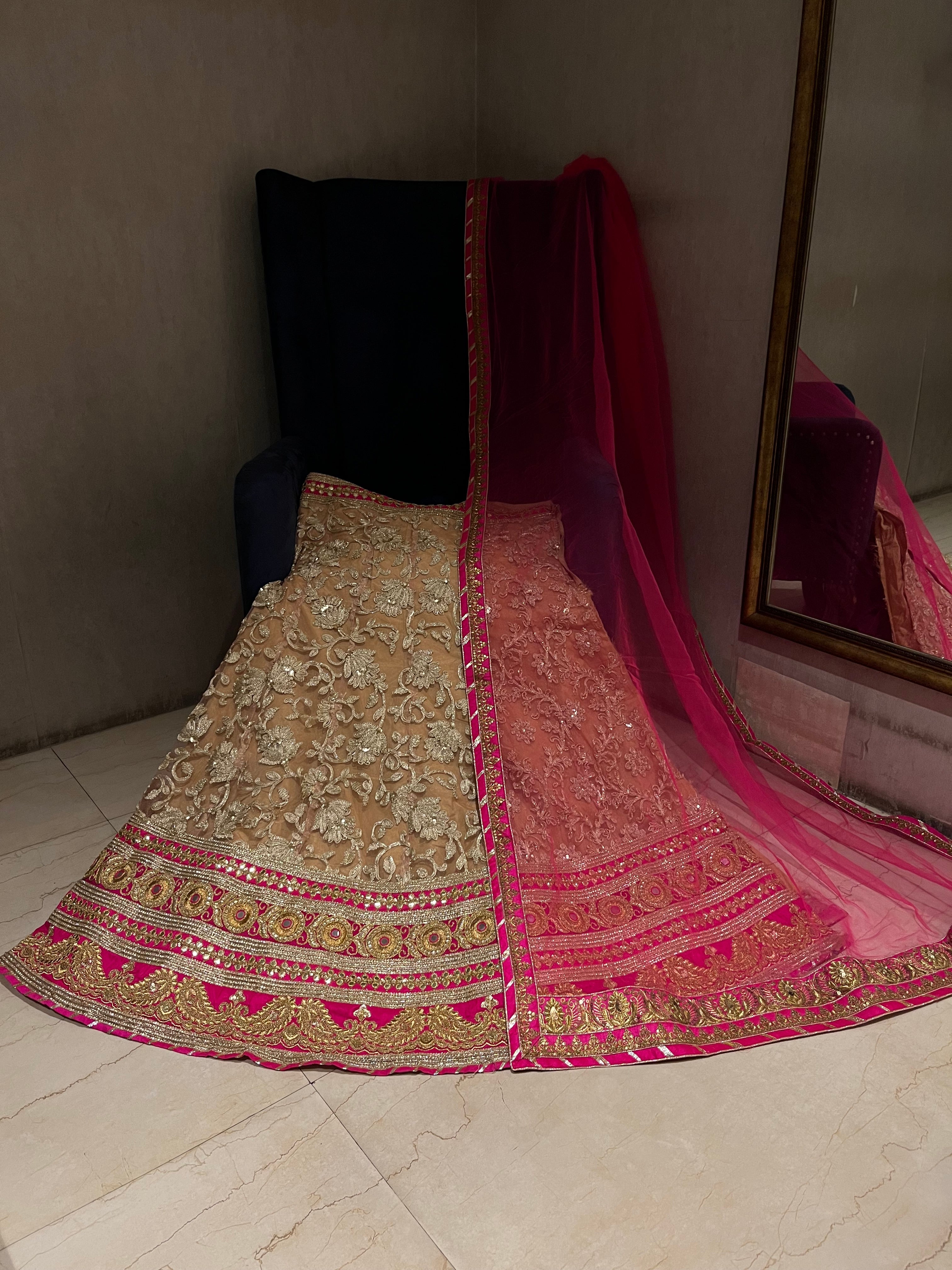 Crème & Golden Net Lehenga Set