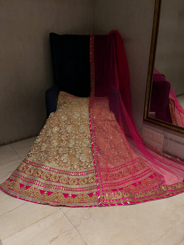 Crème & Golden Net Lehenga Set