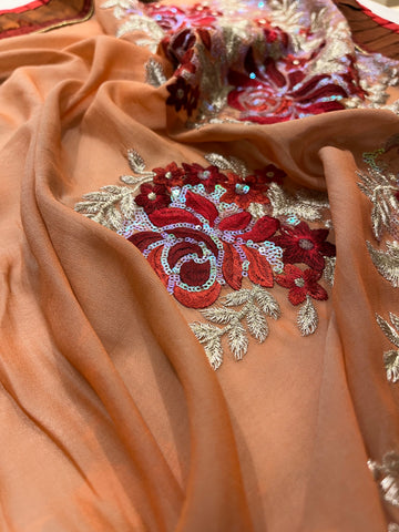 Peach sequins Saree