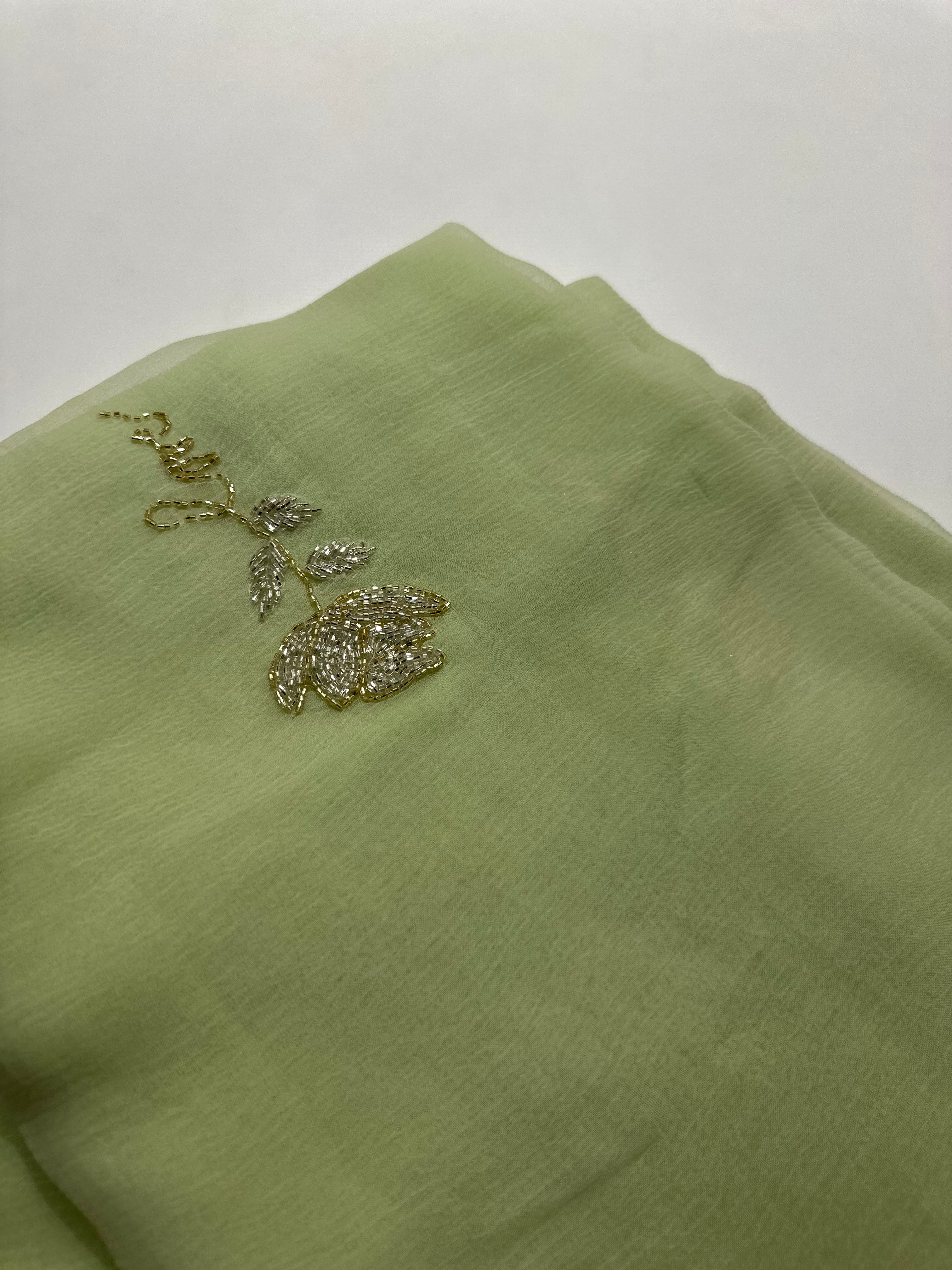 Pista chiffon rose saree
