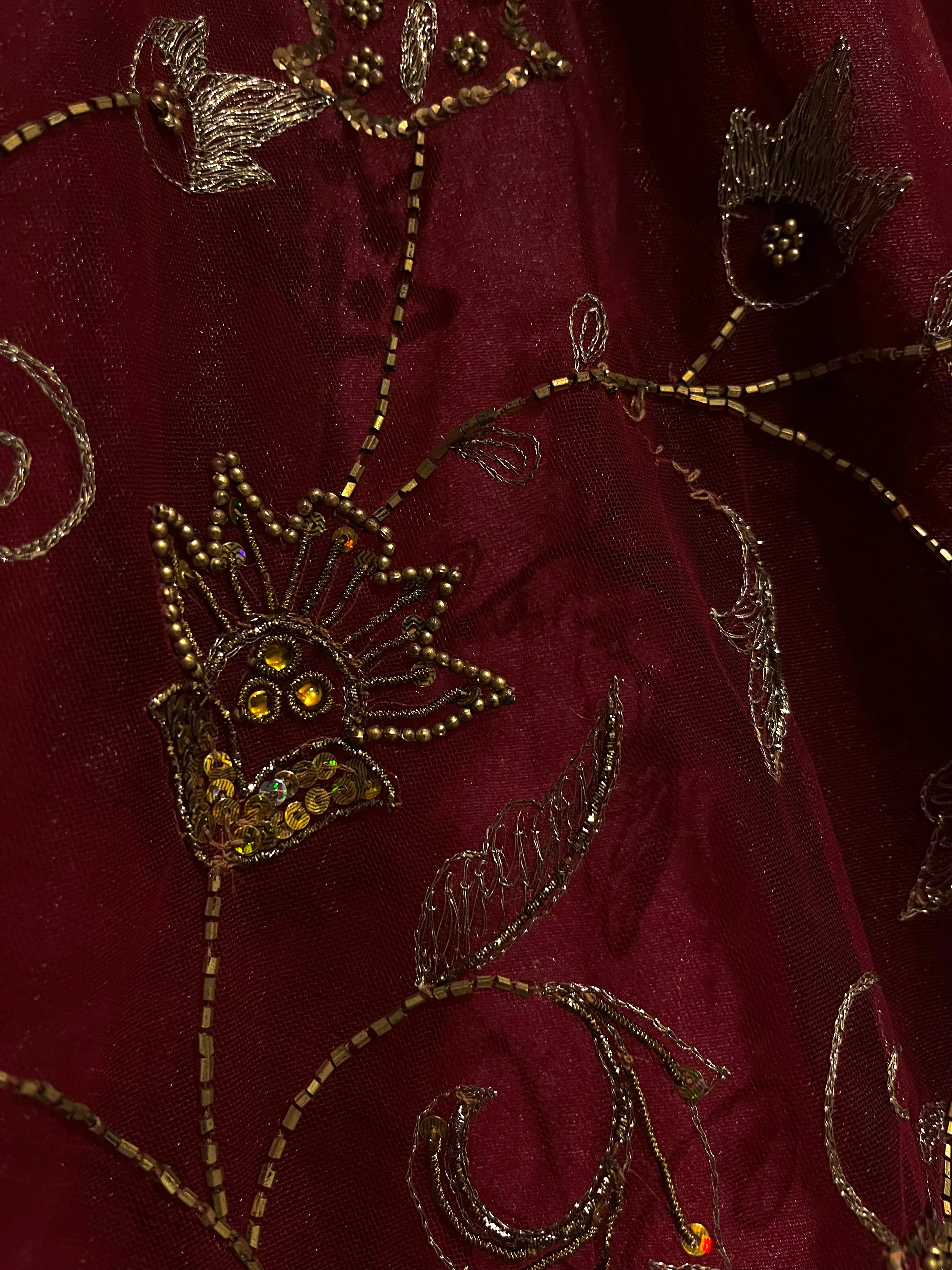 Mahroon Katdana & Zari Lehenga Set