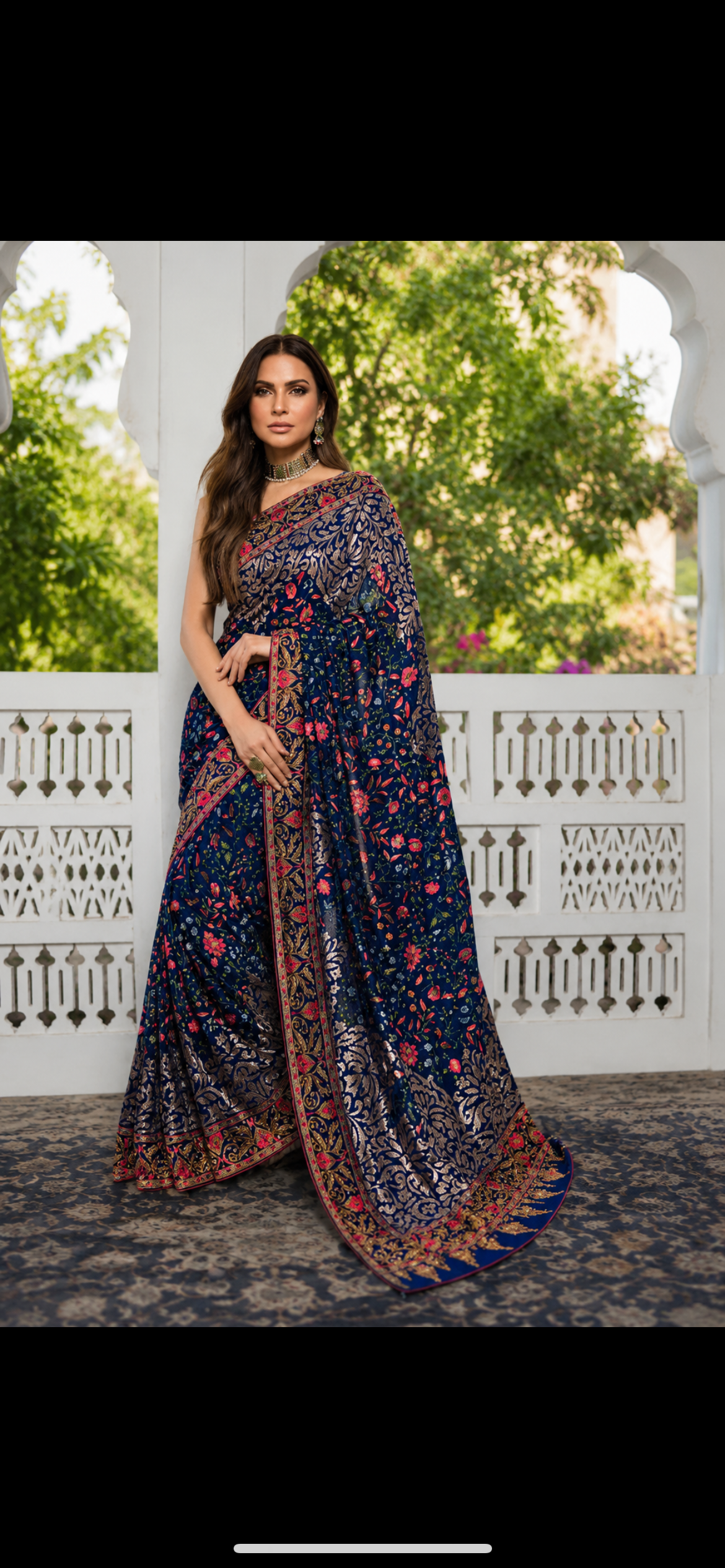 Navy blossom saree