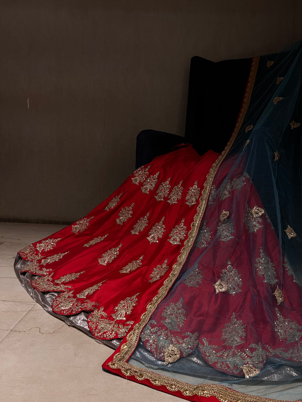 Bridal Red layered lehenga set
