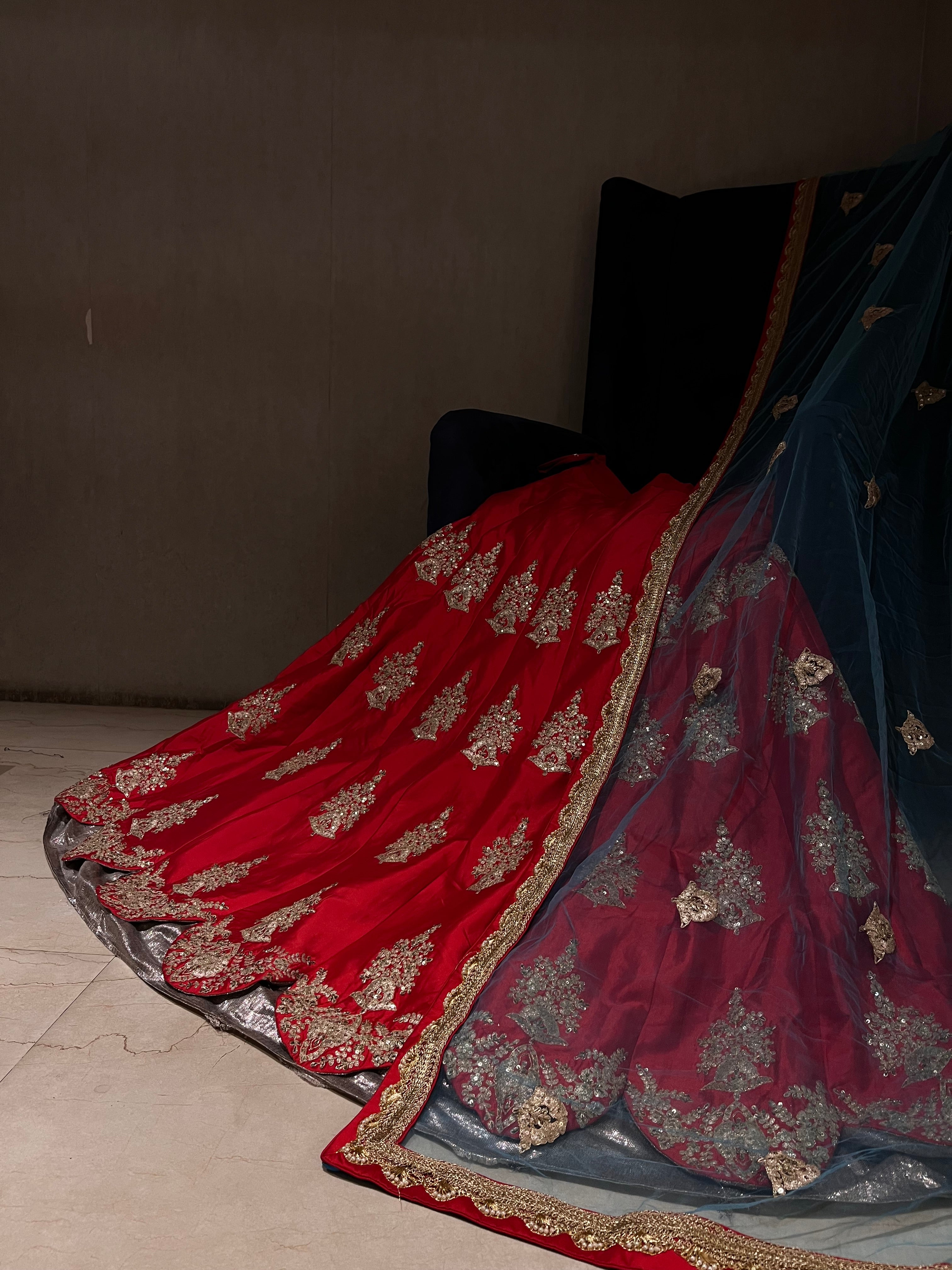 Bridal Red layered lehenga set