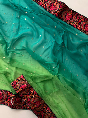 Green Ombré pure georgette saree