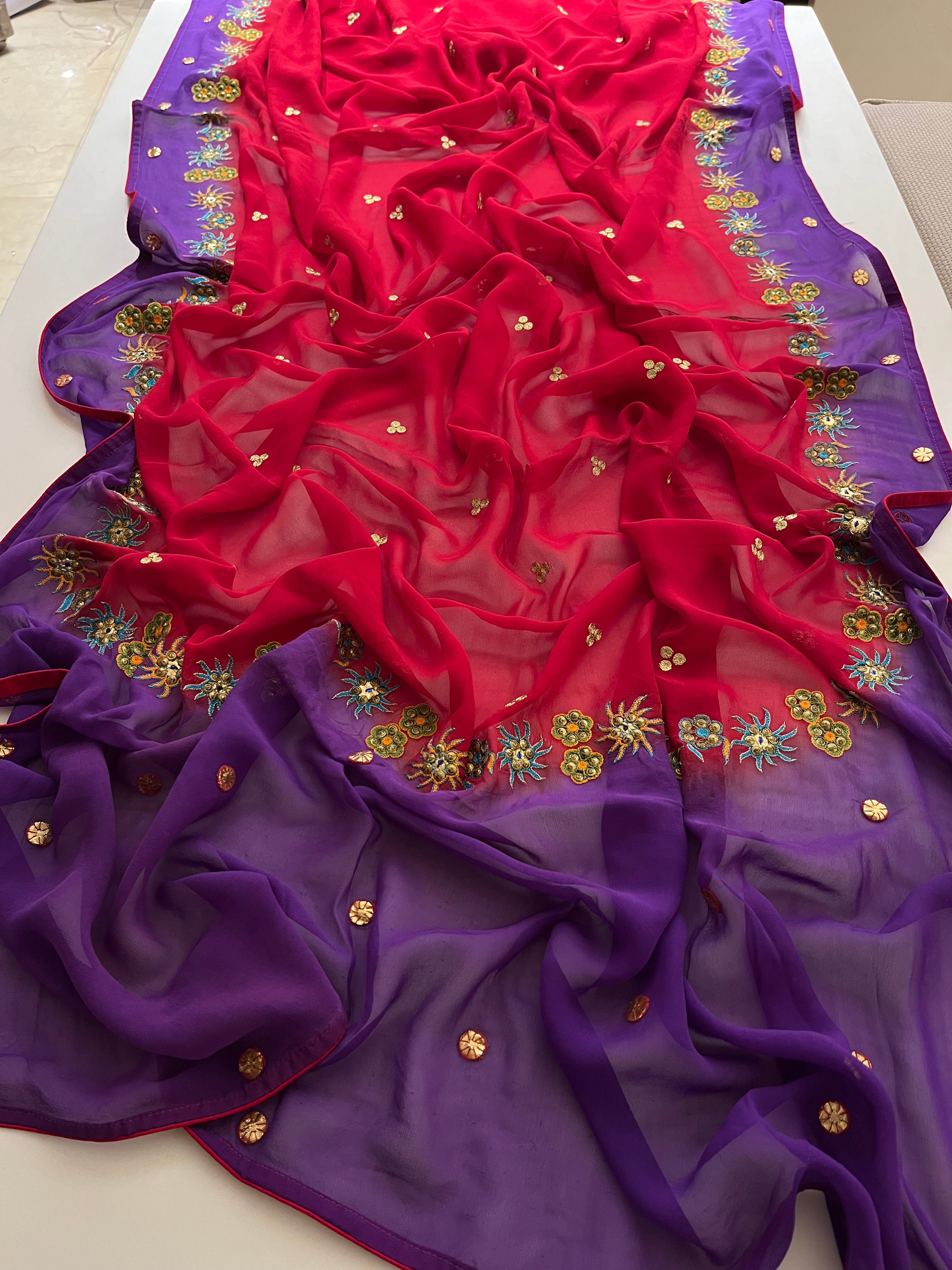 Violet & Red Georgette saree