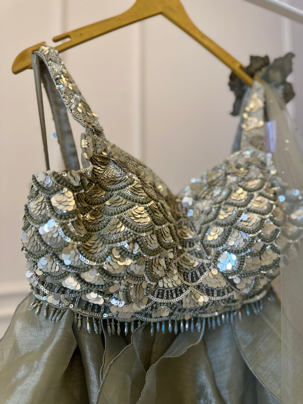 French Laser cut Organza Lehenga