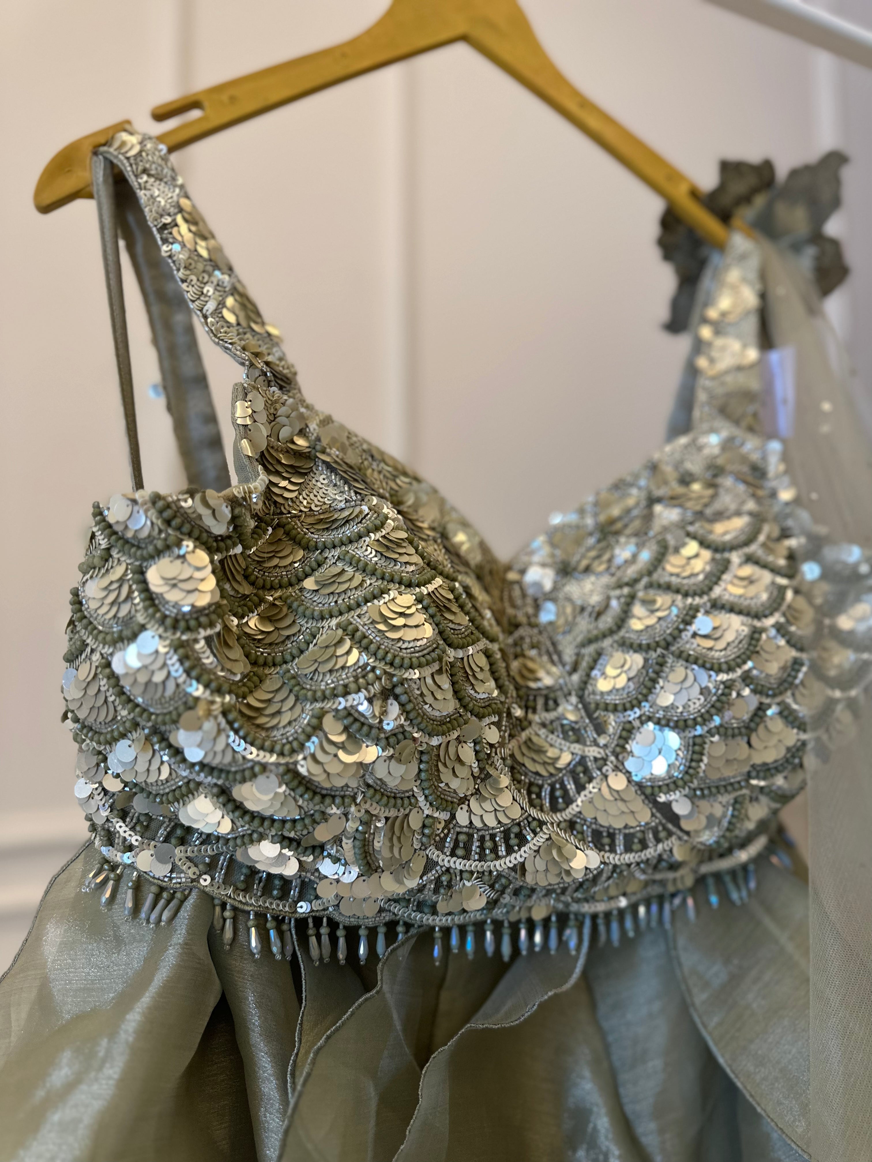 French Laser cut Organza Lehenga