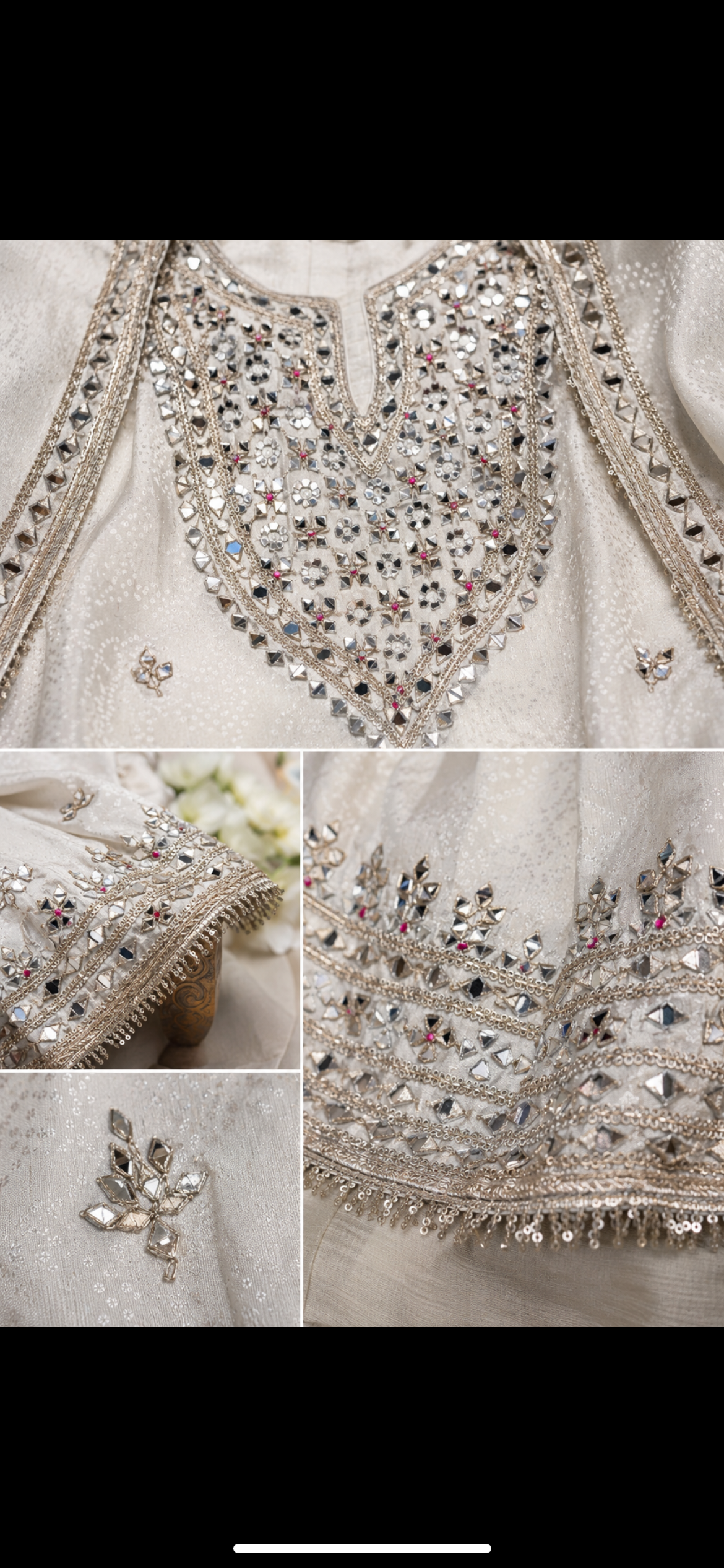 Silver tissue mirror work sharara
