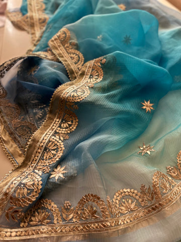 Pure kotasilk Aqua and Ice Blue shaded