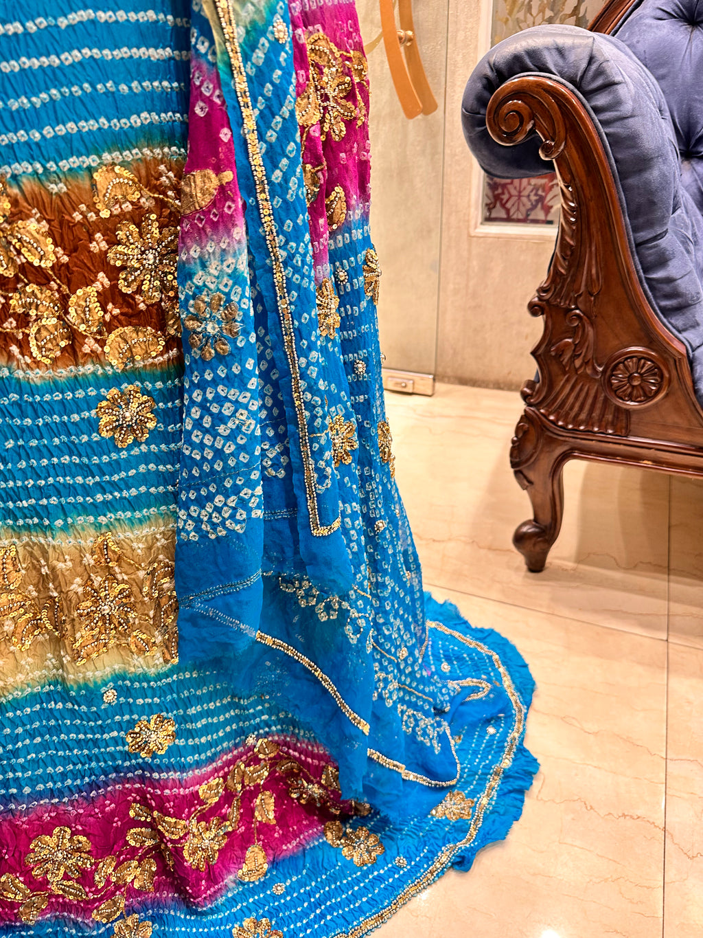 Blue pink bandhej heavy chaniyacholi set