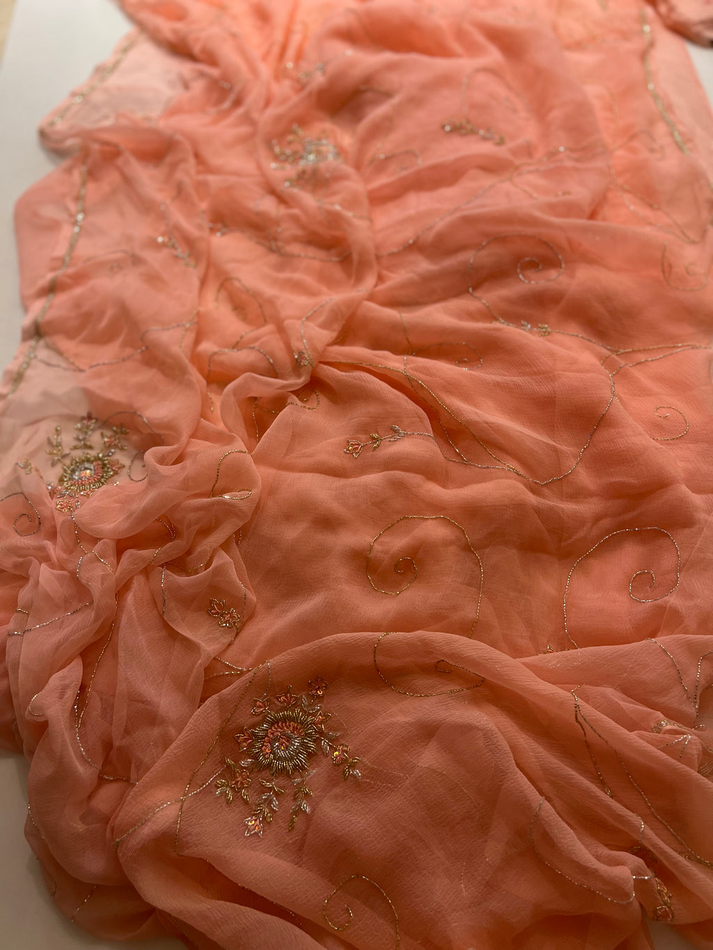 Rose handwork Cutdana jaal saree