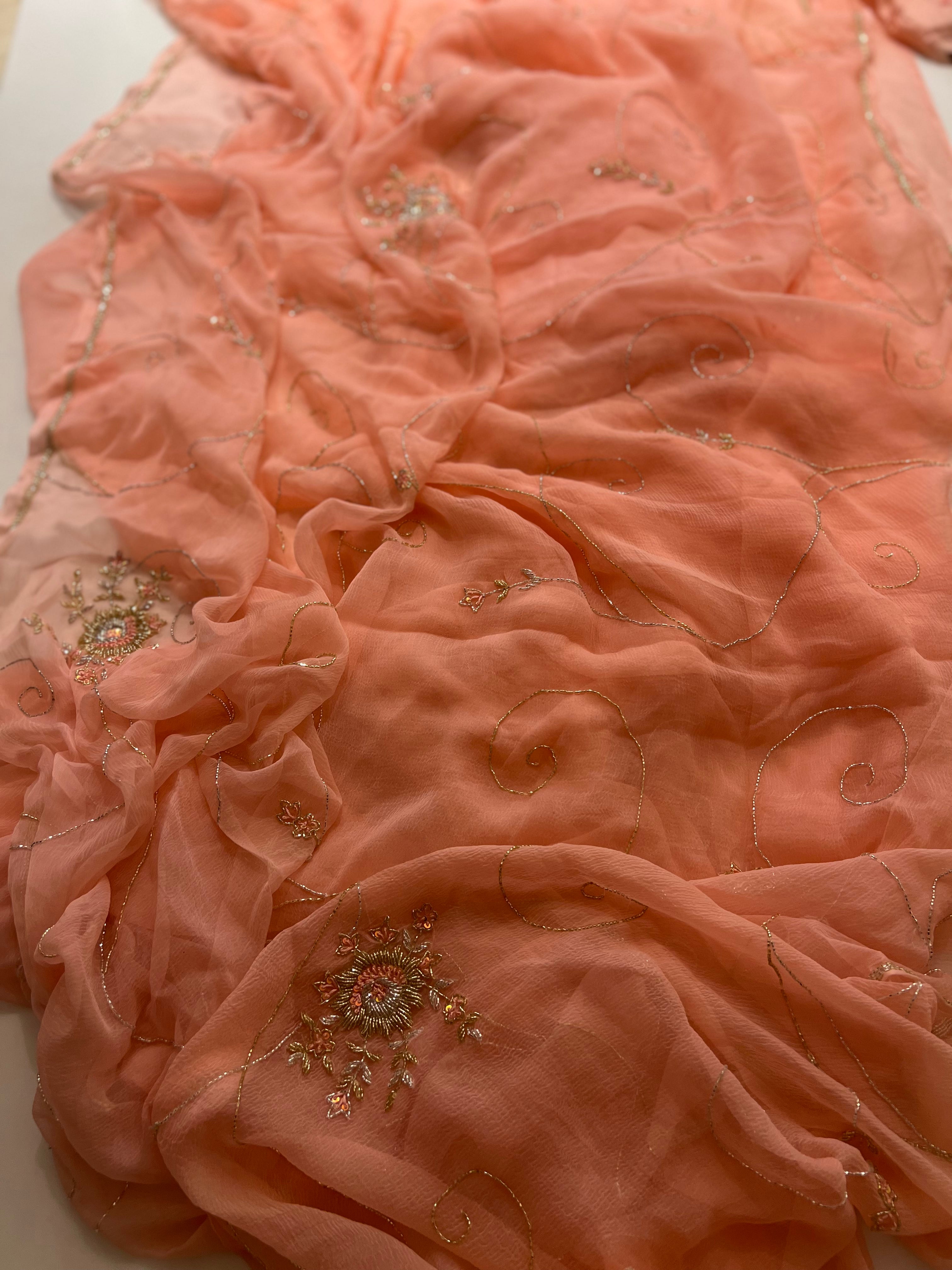 Rose handwork Cutdana jaal saree