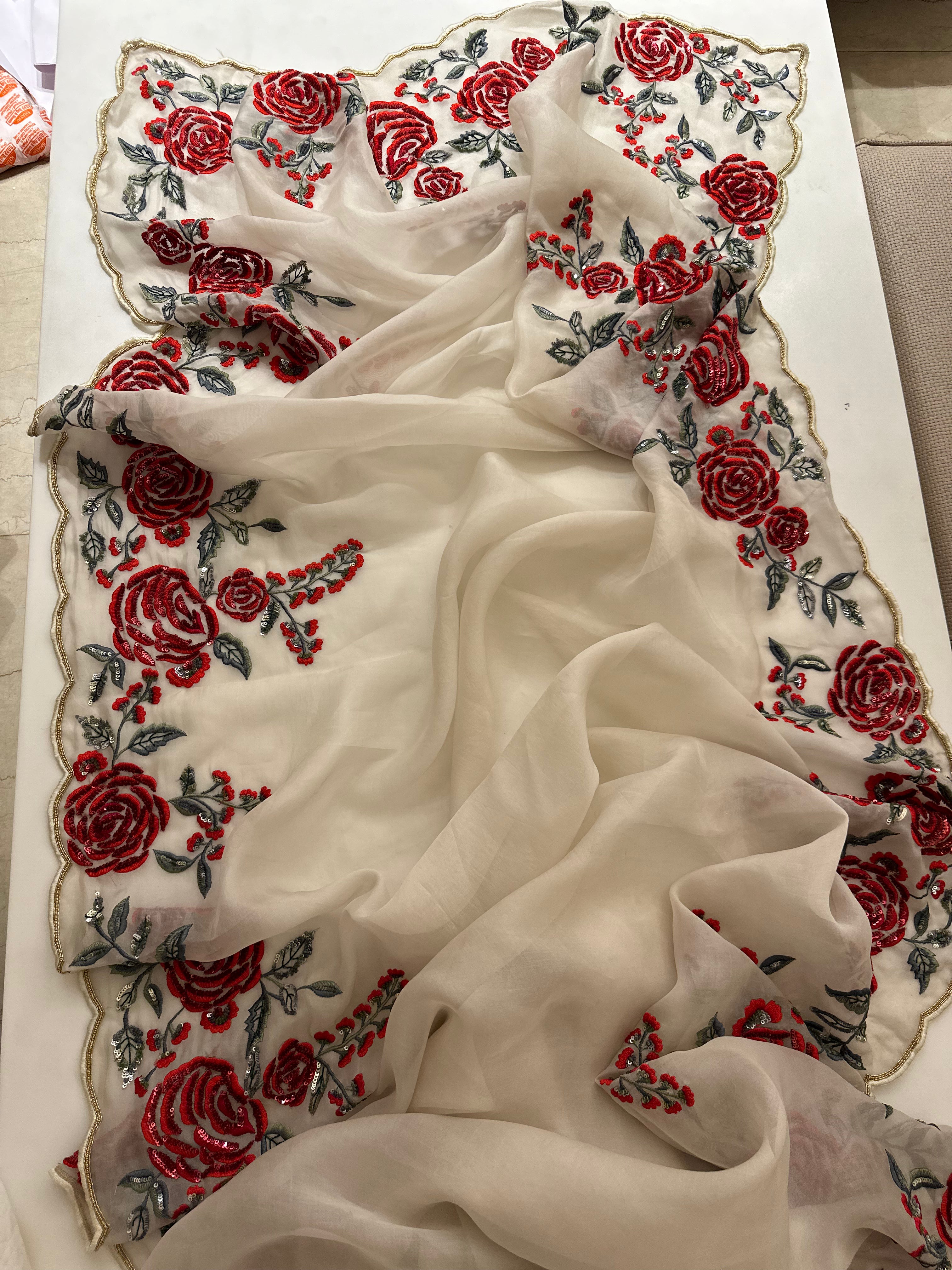 Luxe Pure organza rose saree