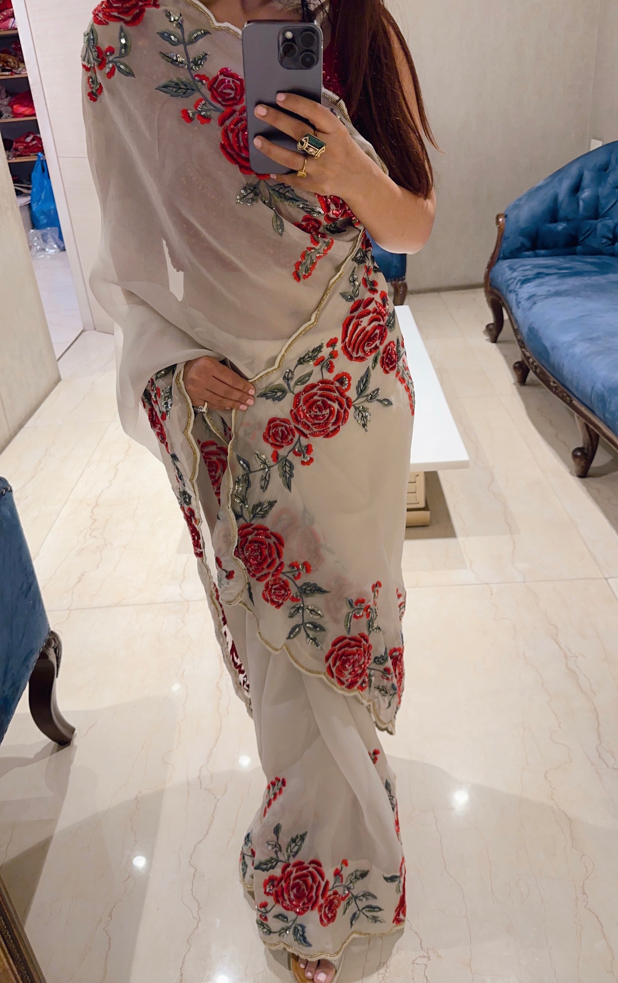 Luxe Pure organza rose saree