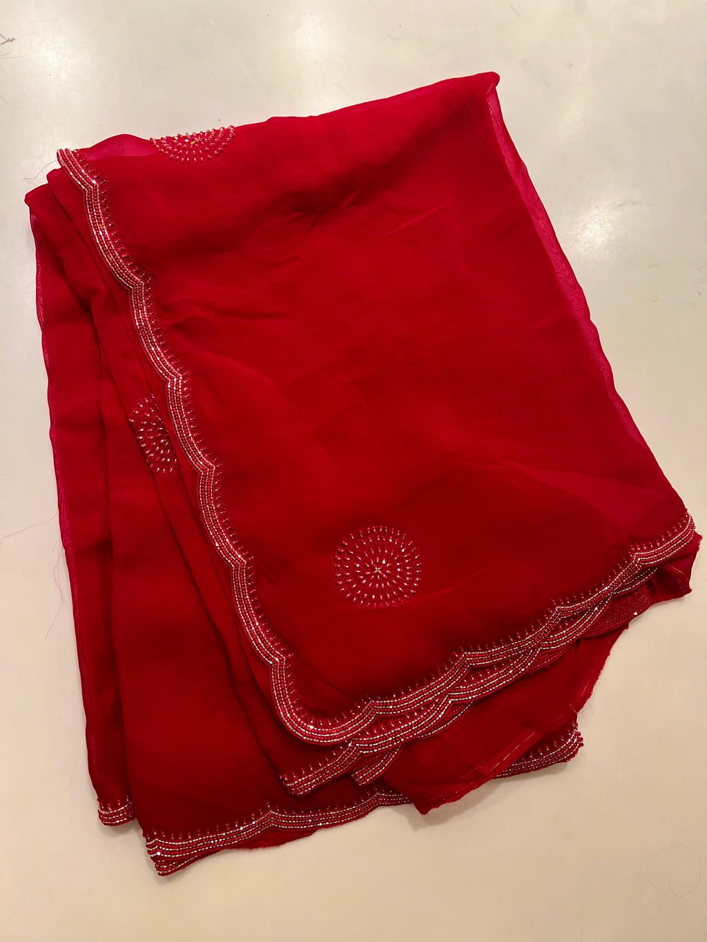 Ivory pearl organza saree