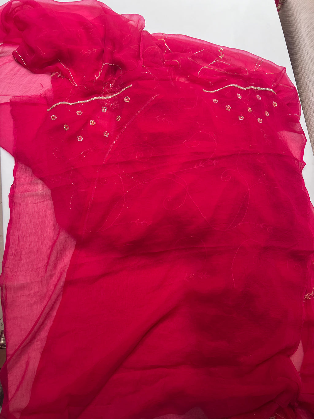 Rose handwork Cutdana jaal saree