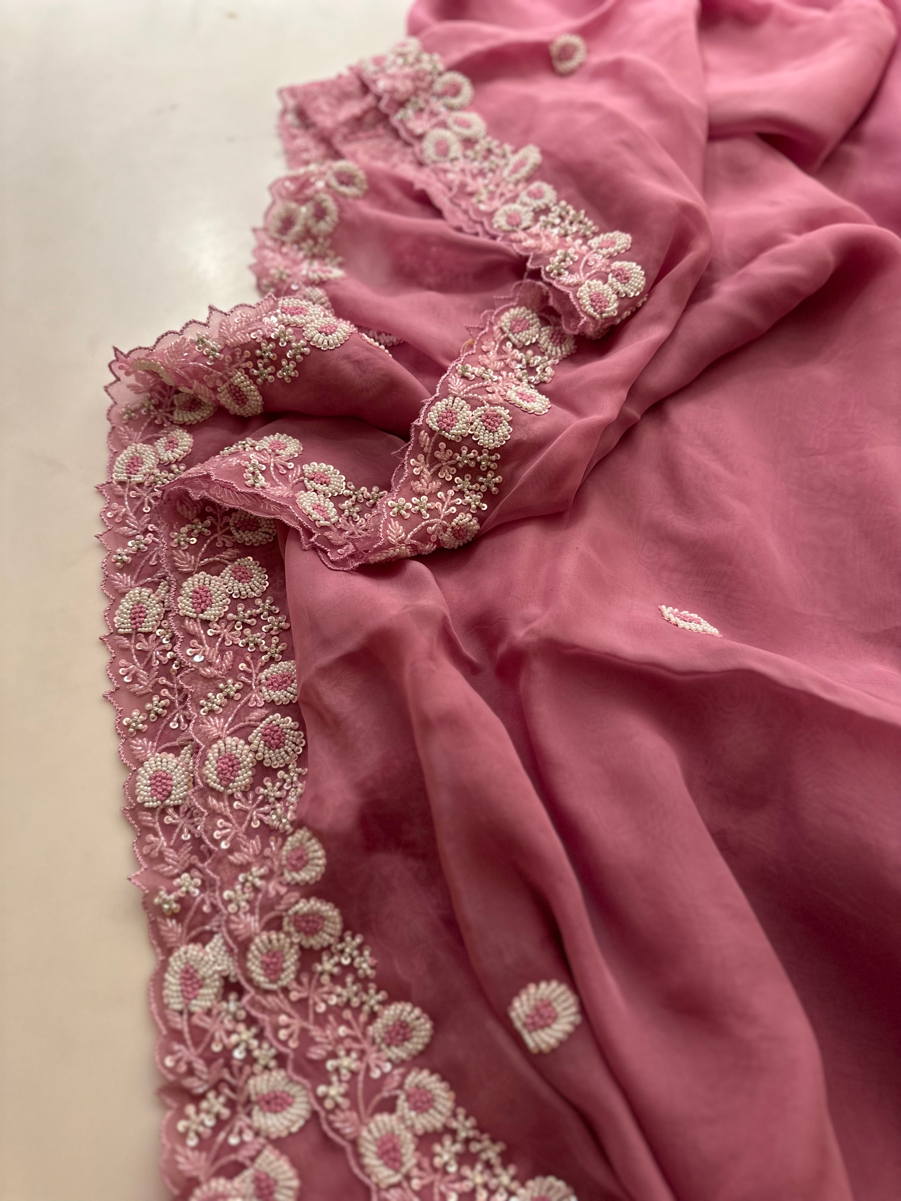 Wild Plum Organza saree