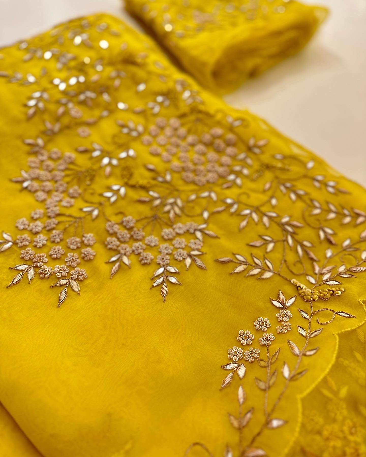 Sunshine Yellow pure Organza saree