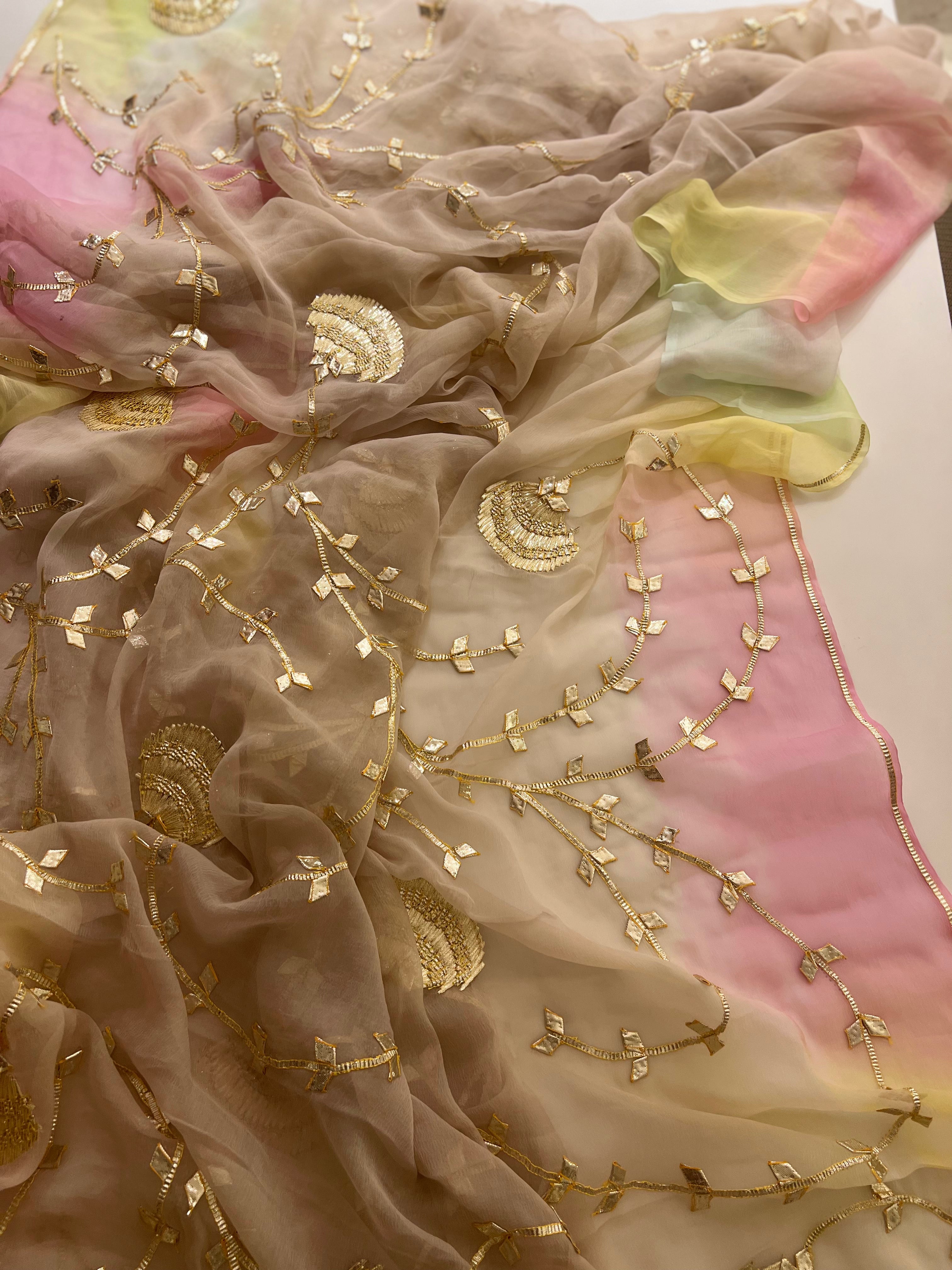 Rajwada Kacha Gotapatti rajputi chiffon saree