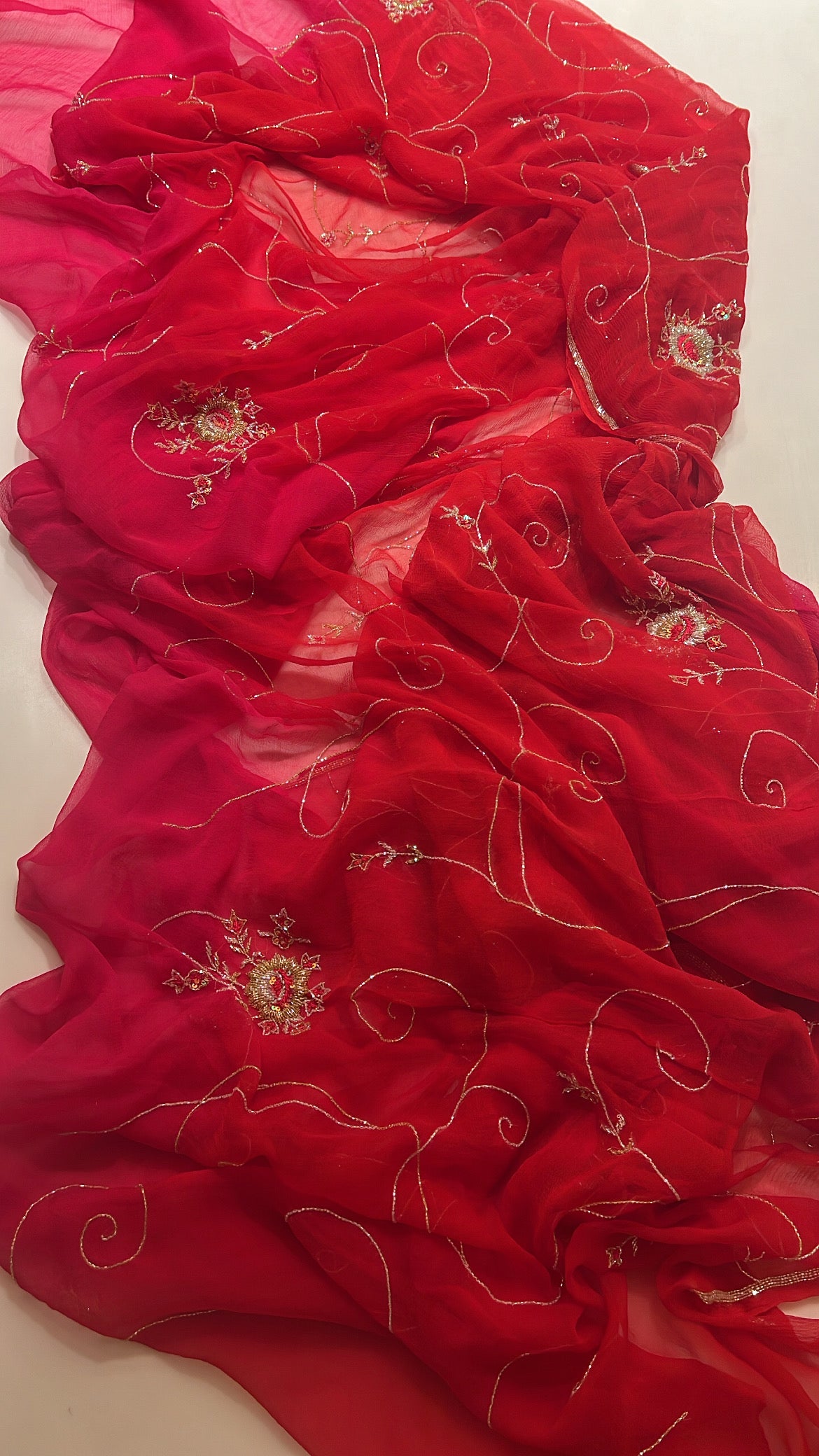 Rose handwork Cutdana jaal saree