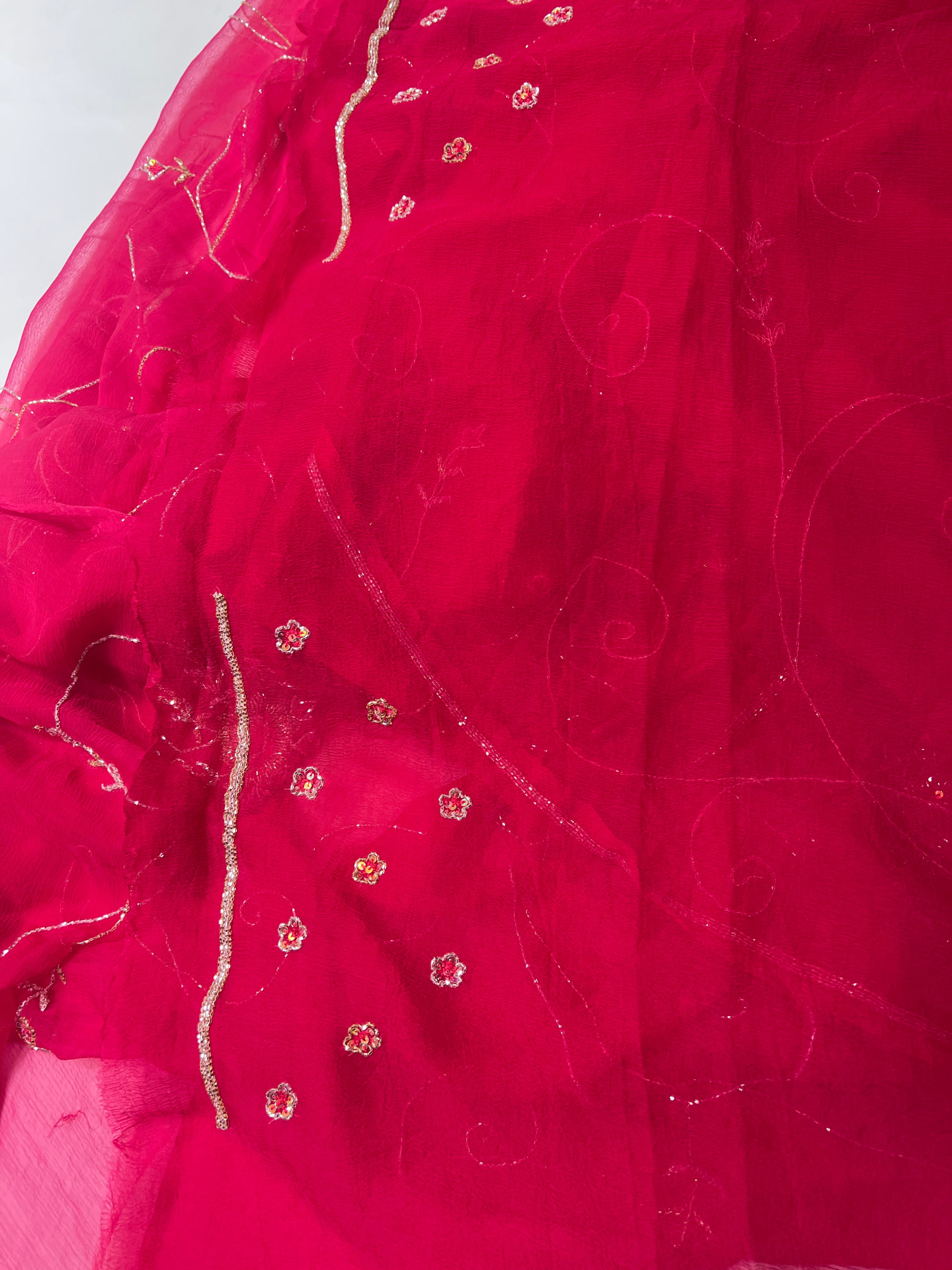 Rose handwork Cutdana jaal saree