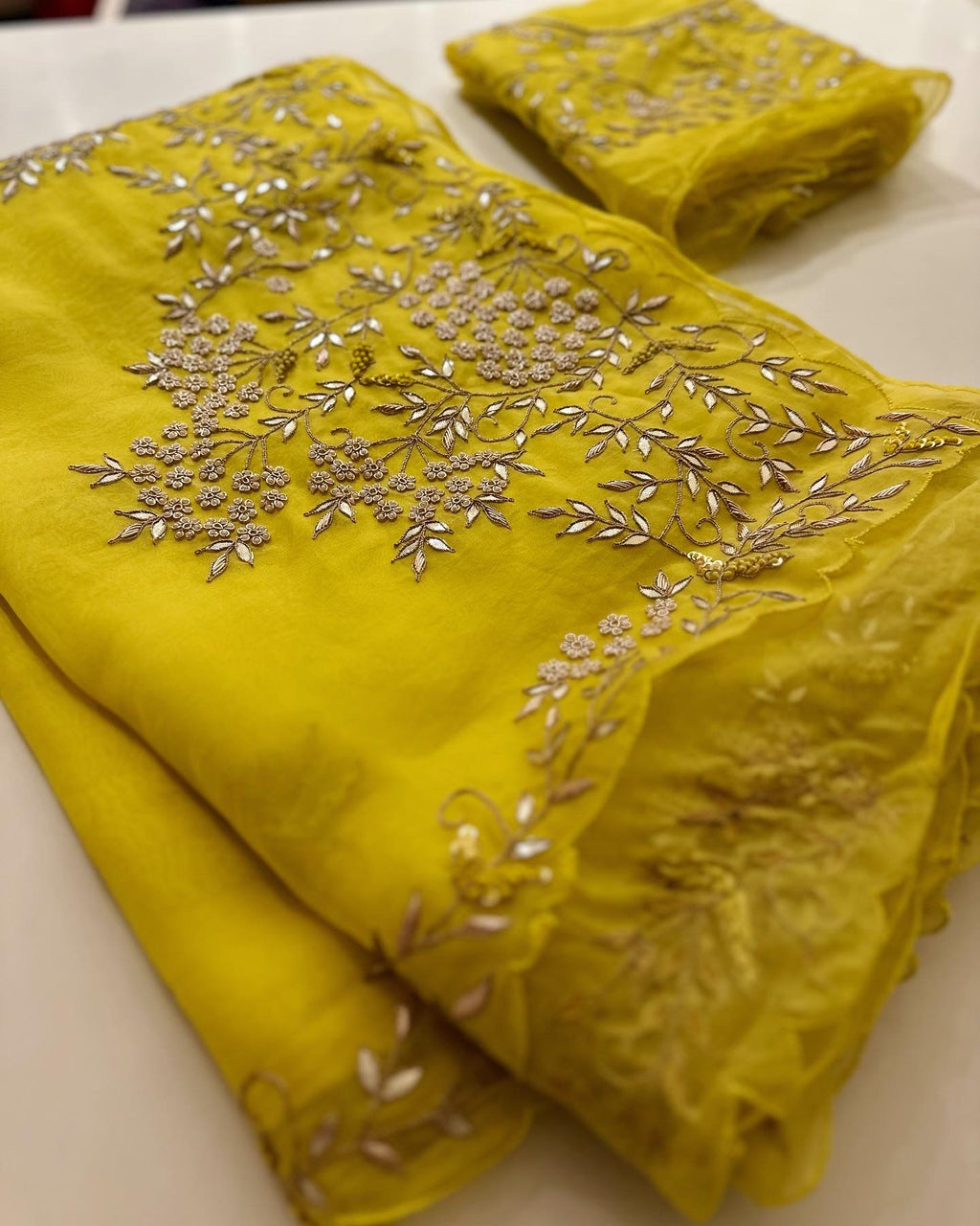 Sunshine Yellow pure Organza saree