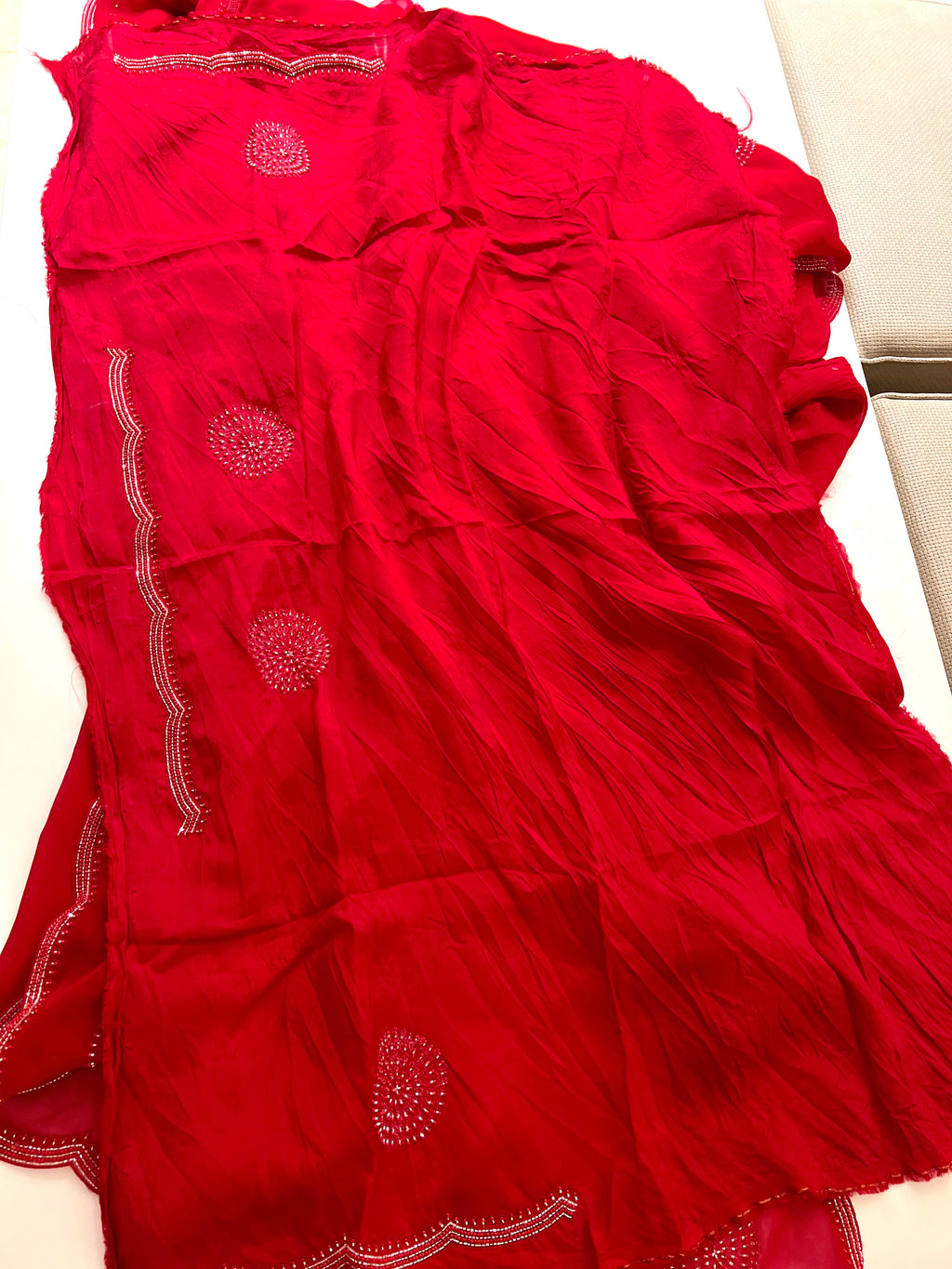 Ivory pearl organza saree