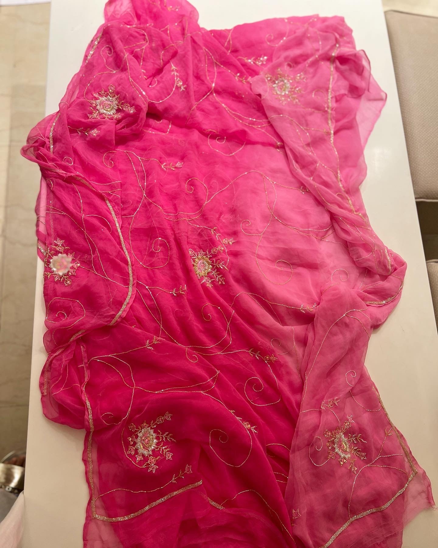 Rose handwork Cutdana jaal saree